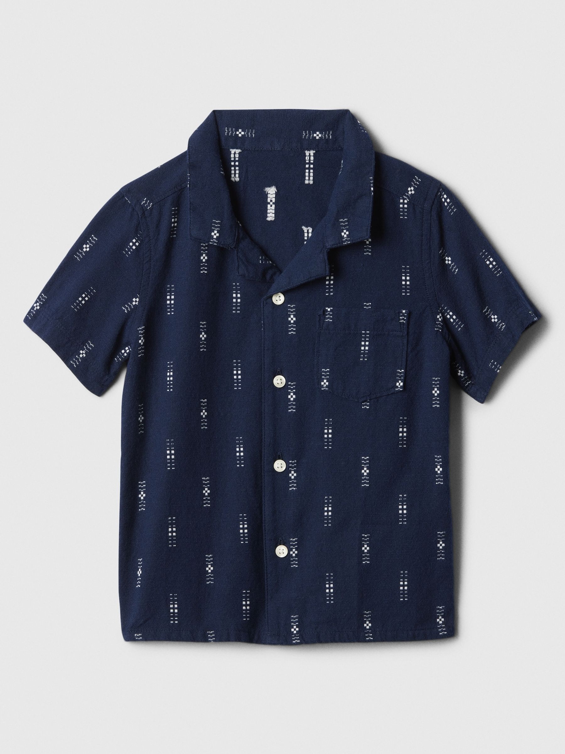 Navy Blue Cotton Holiday Short Sleeve Shirt (12mths-5yrs) - Image 1 of 1