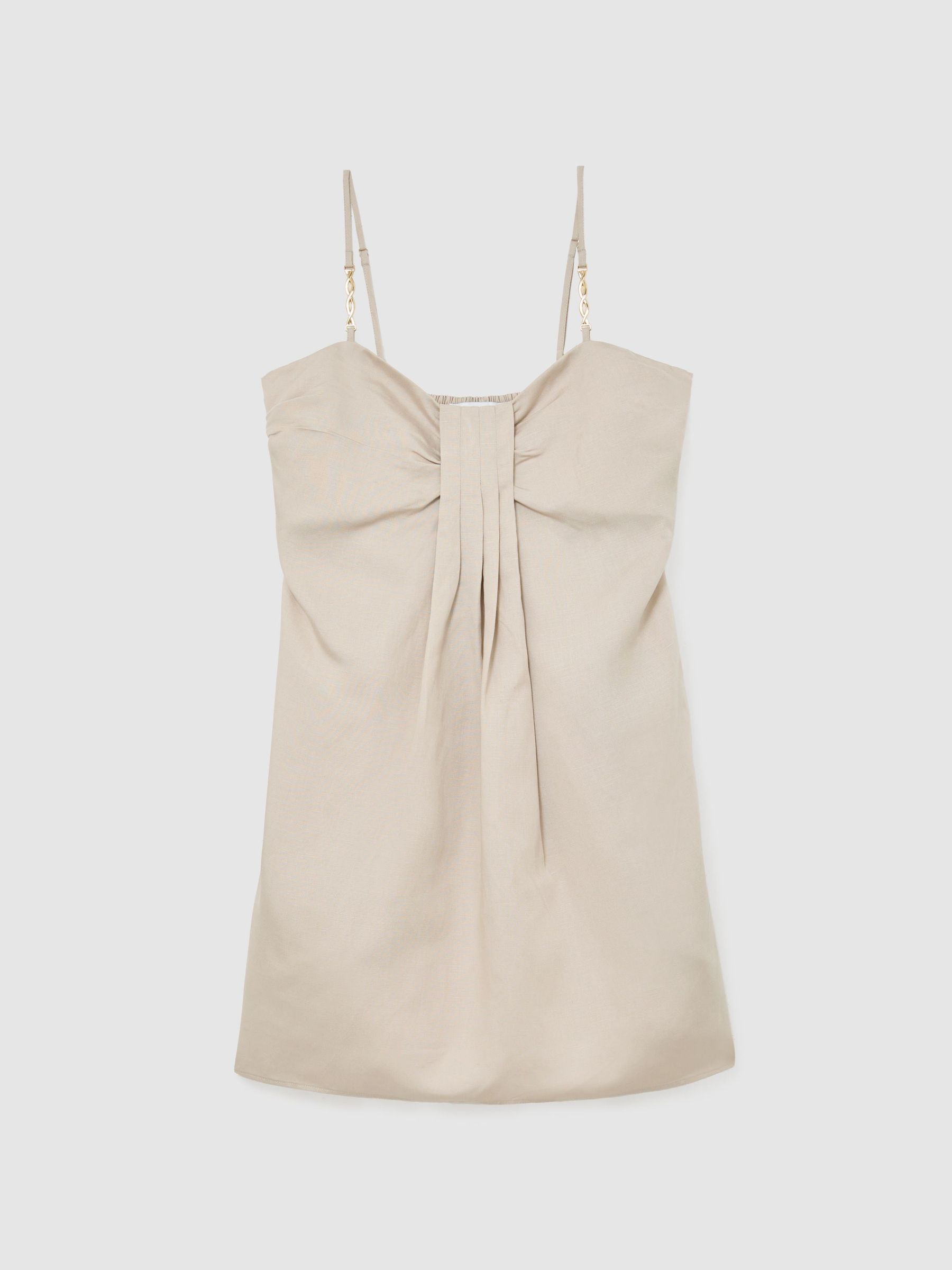 Lyocell-Linen Pleat-Detail Mini Dress in Neutral - Image 2 of 6