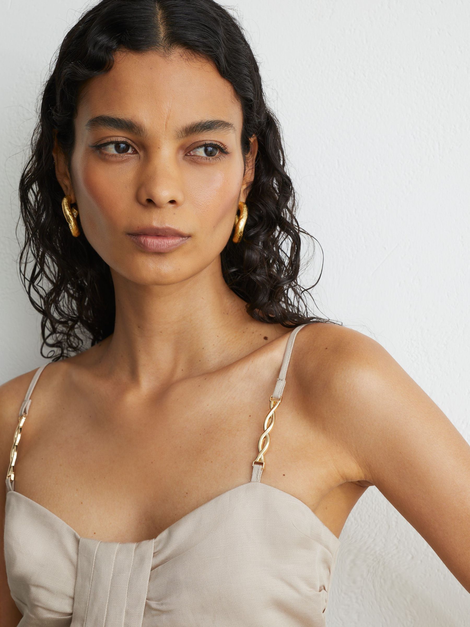 Lyocell-Linen Pleat-Detail Mini Dress in Neutral - Image 4 of 6