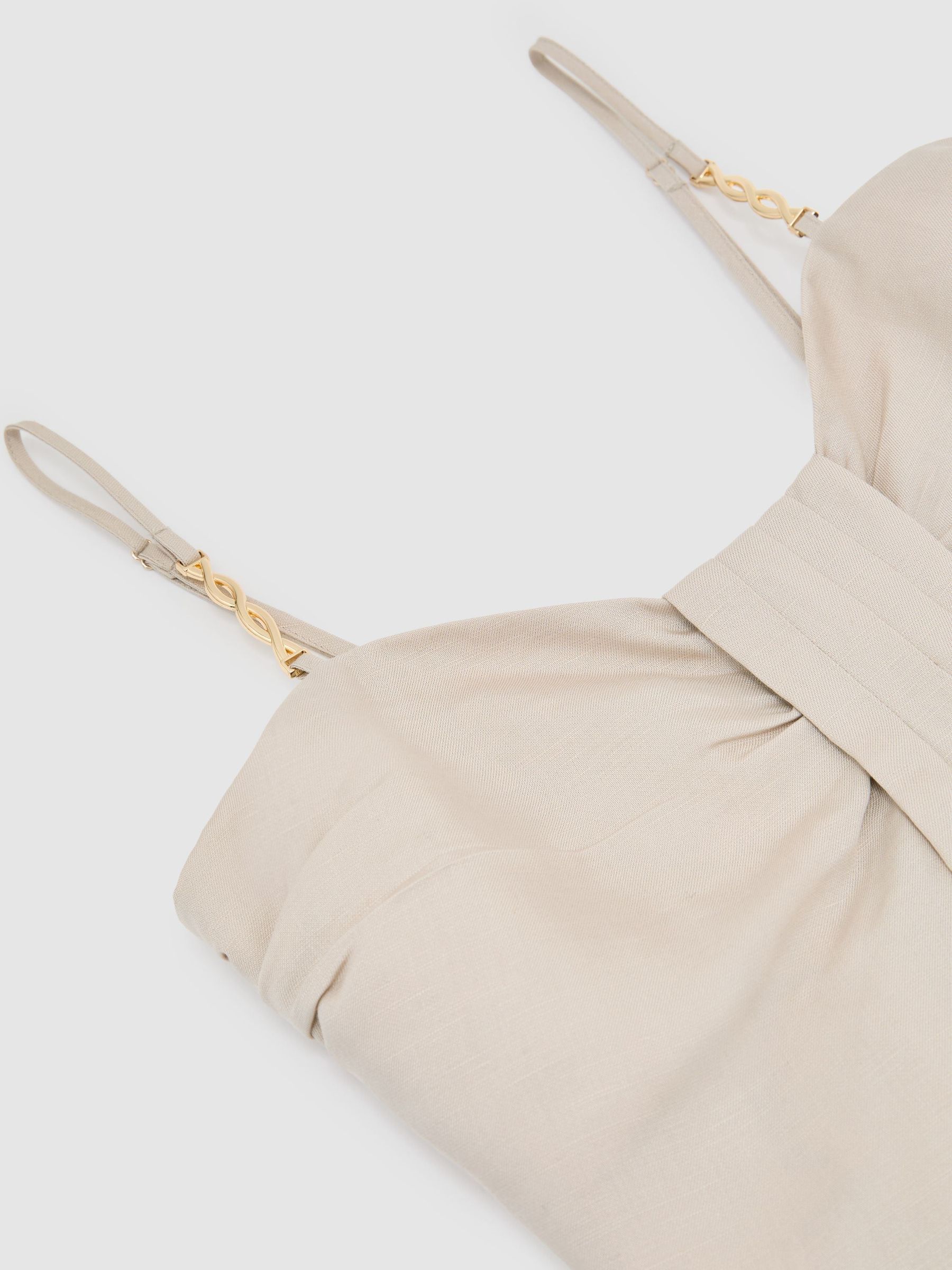 Lyocell-Linen Pleat-Detail Mini Dress in Neutral - Image 6 of 6