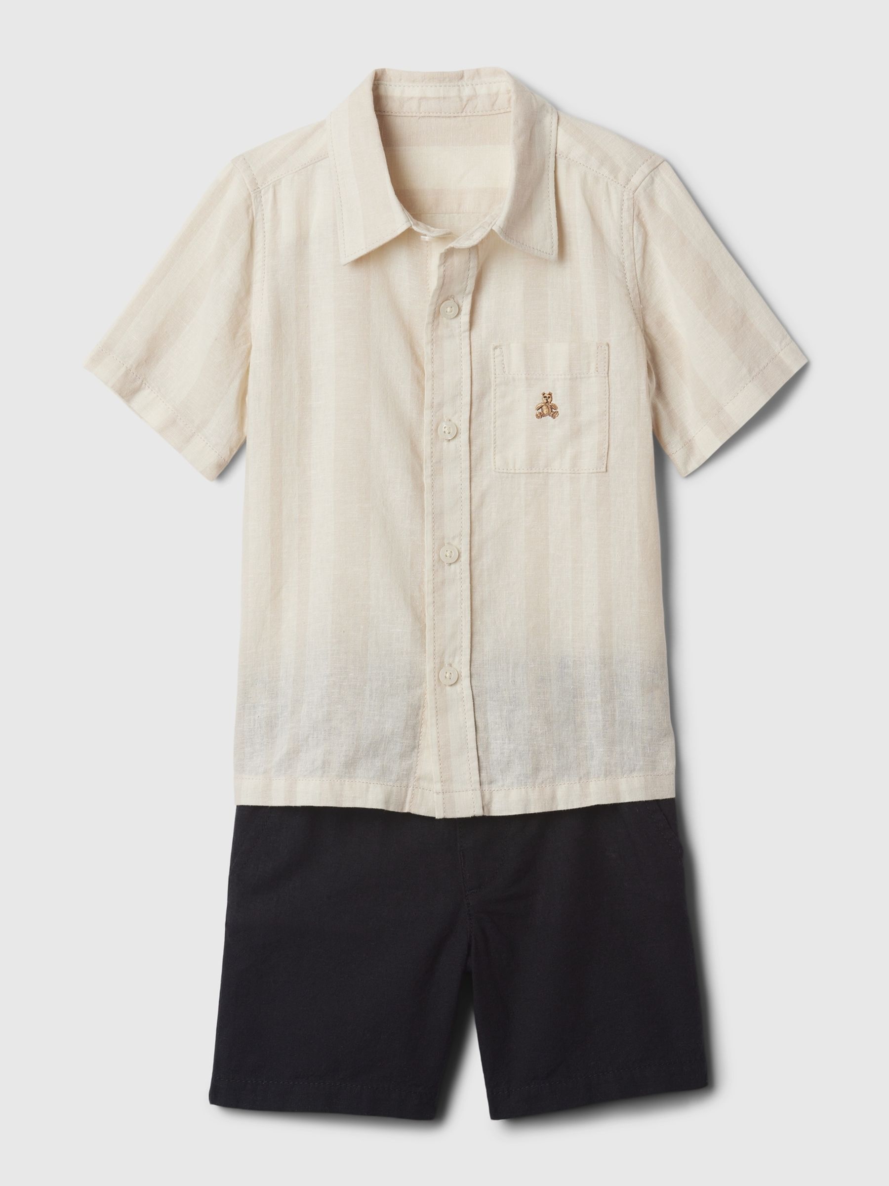 Cream Linen-Cotton Shirt and Shorts Set (6mths-5yrs) - Image 1 of 2