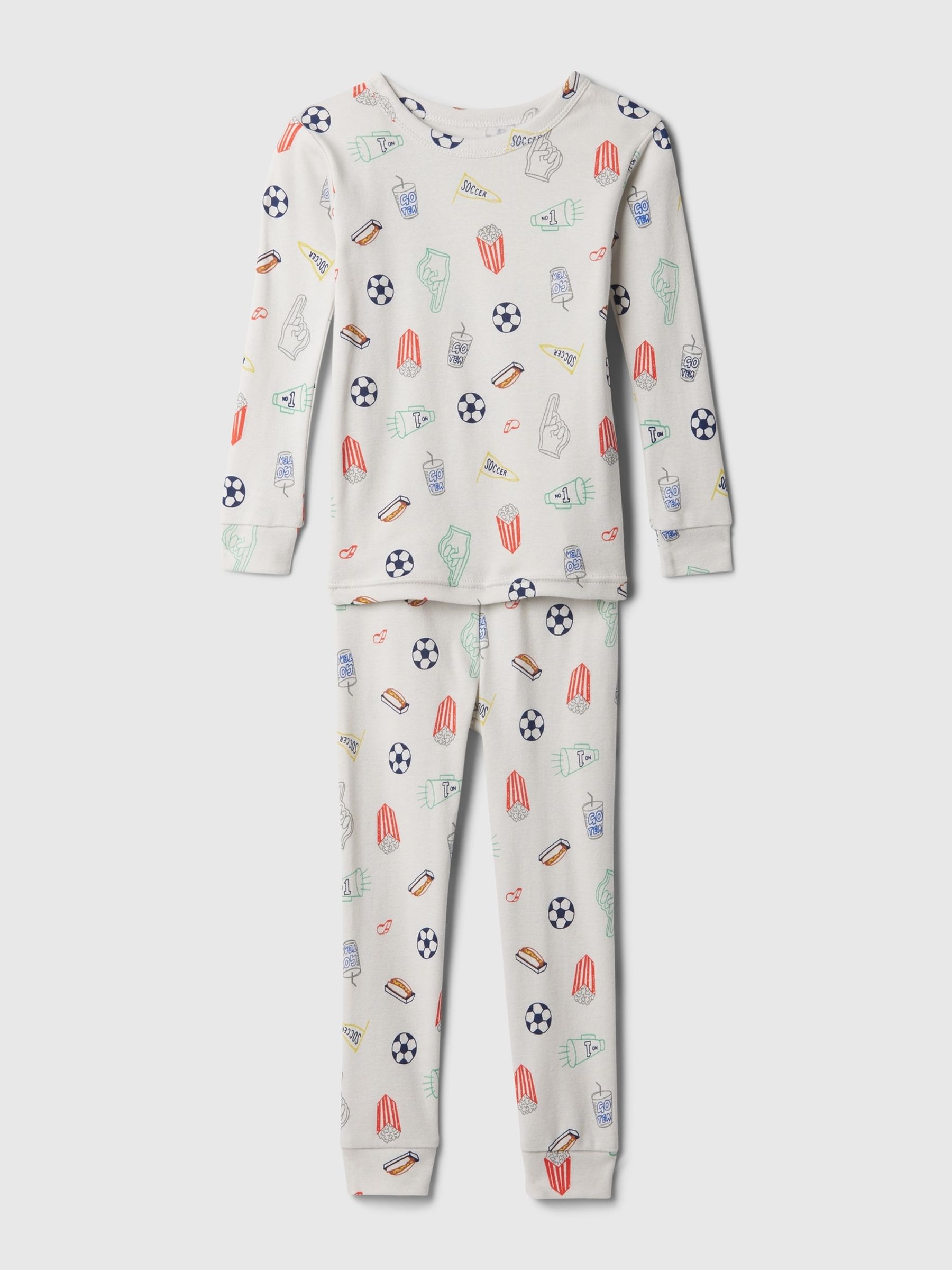 Beige/Red Organic Cotton Graphic Print Pyjama Set (12mths-5yrs) - Image 1 of 2