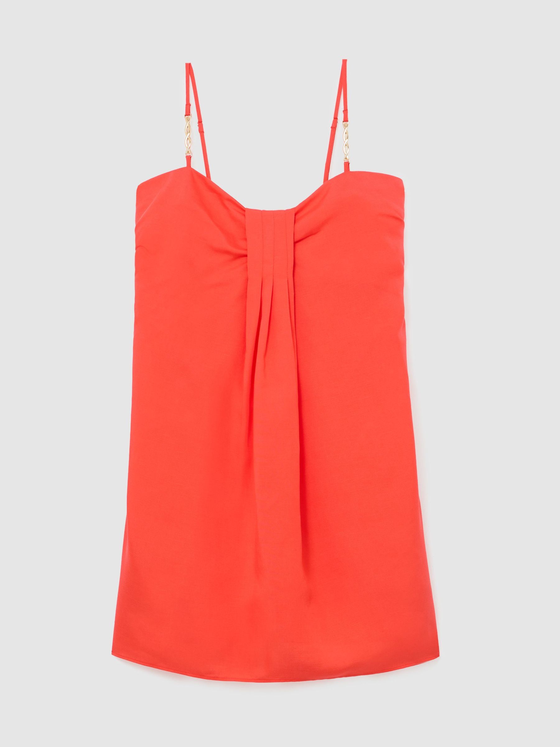 Lyocell-Linen Pleat-Detail Mini Dress in Coral Red - Image 2 of 6