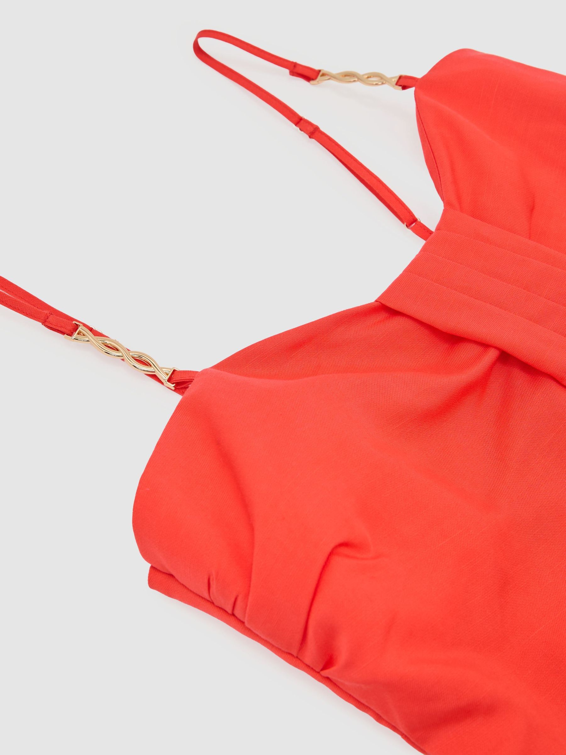 Lyocell-Linen Pleat-Detail Mini Dress in Coral Red - Image 6 of 6
