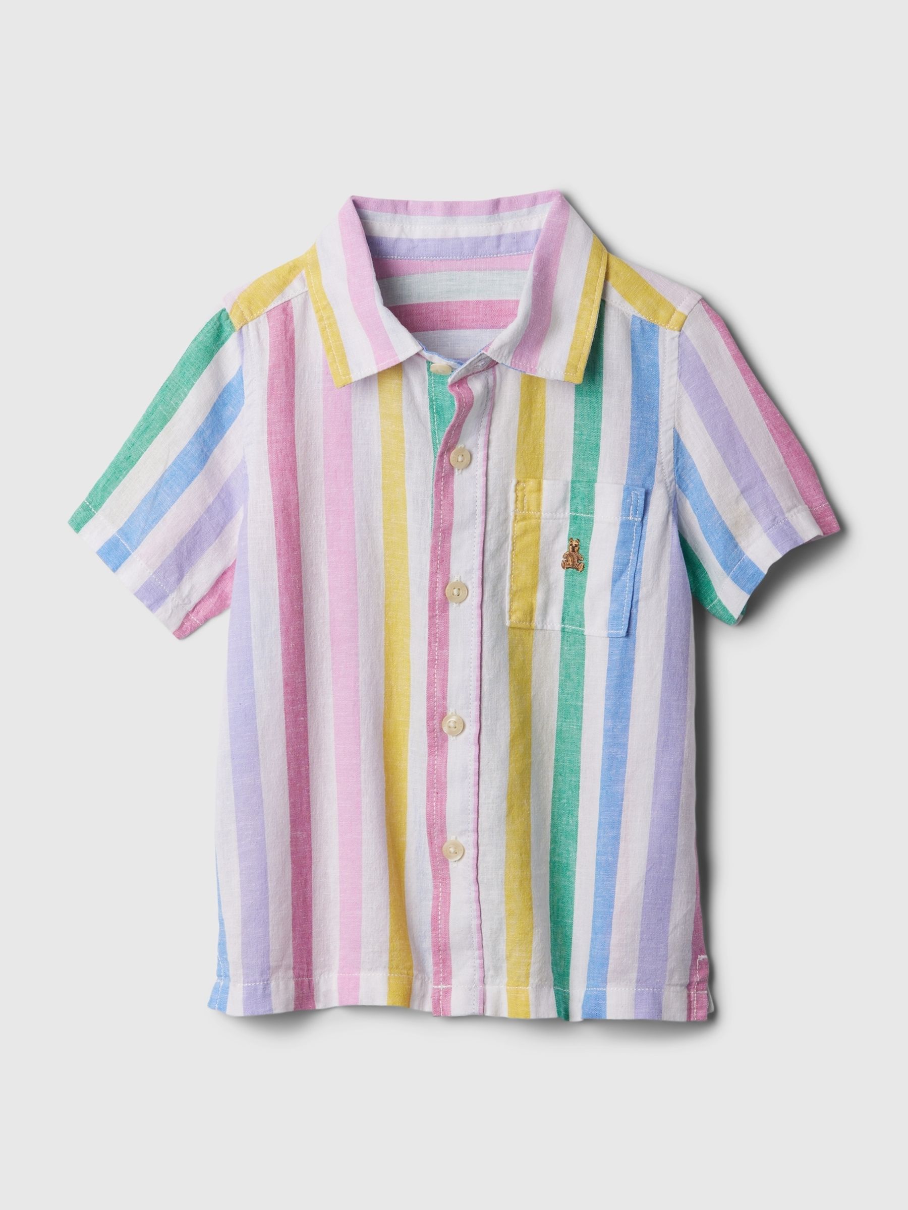 White Short Sleeve Linen Cotton Shirt (6mths-5yrs) - Image 1 of 3