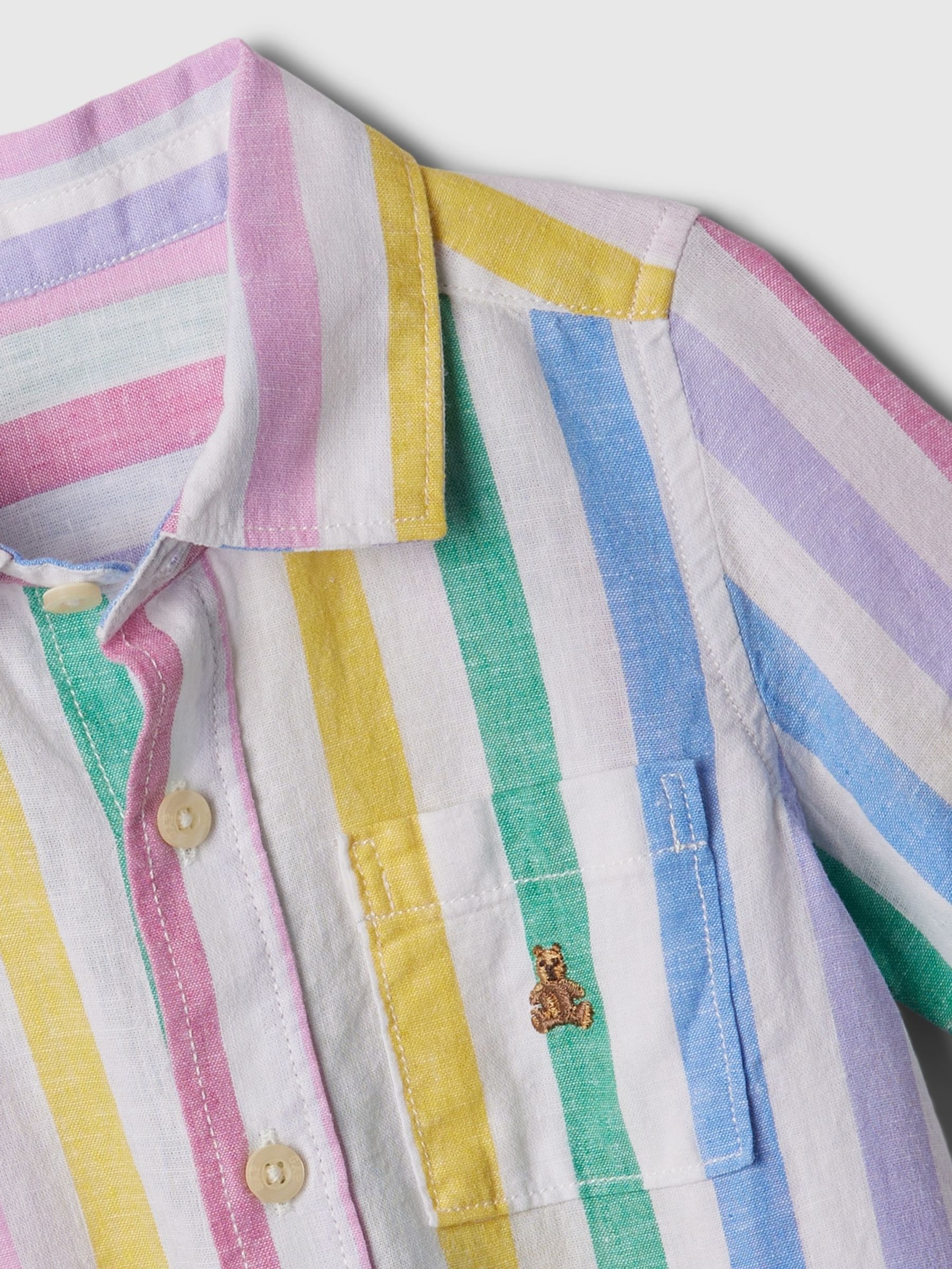 White Short Sleeve Linen Cotton Shirt (6mths-5yrs) - Image 3 of 3