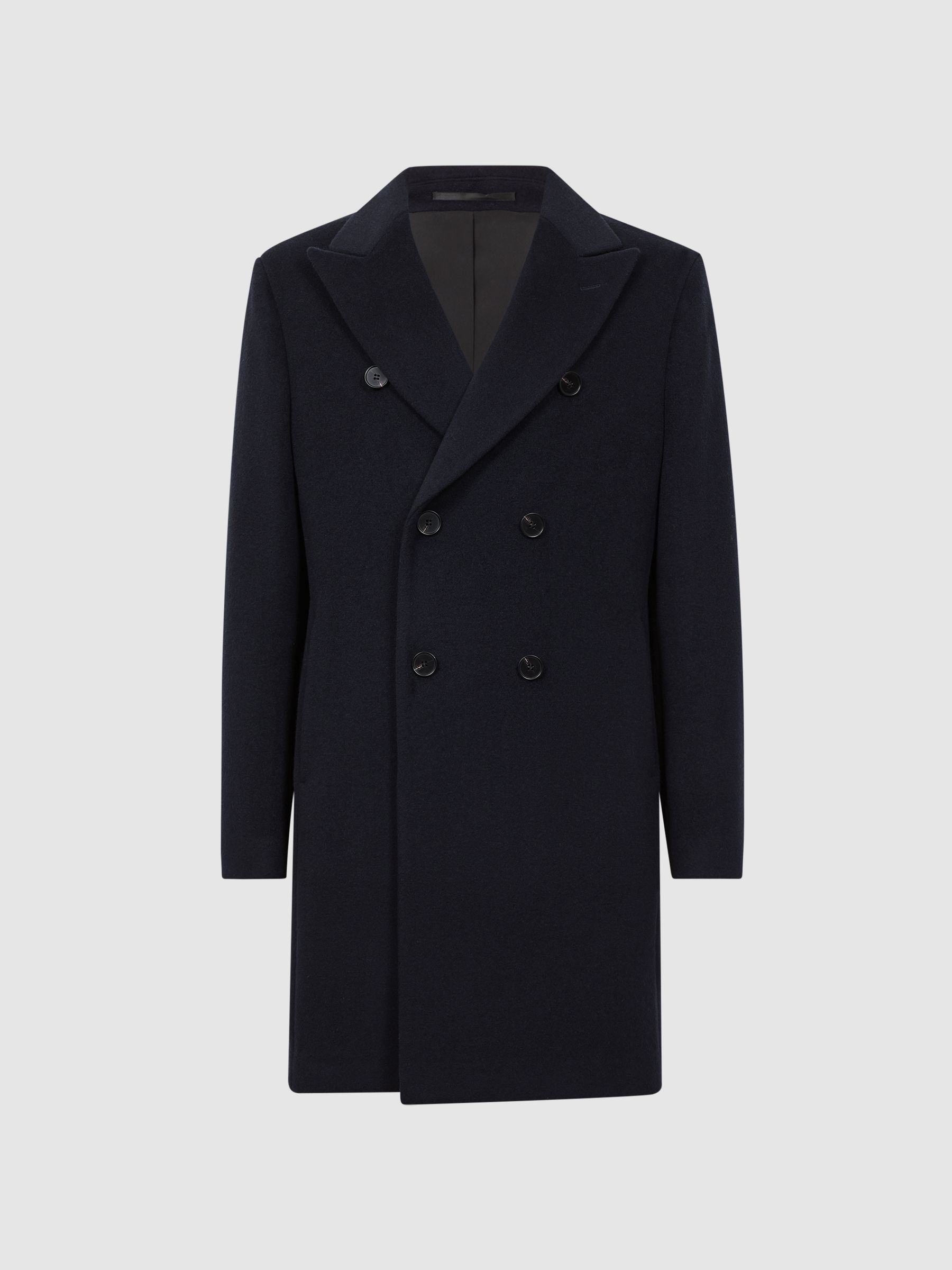Wool Blend Double Breasted Epsom Coat in Navy - Image 2 of 4 Wool Blend Double Breasted Epsom Coat in Navy - Image 2 of 4