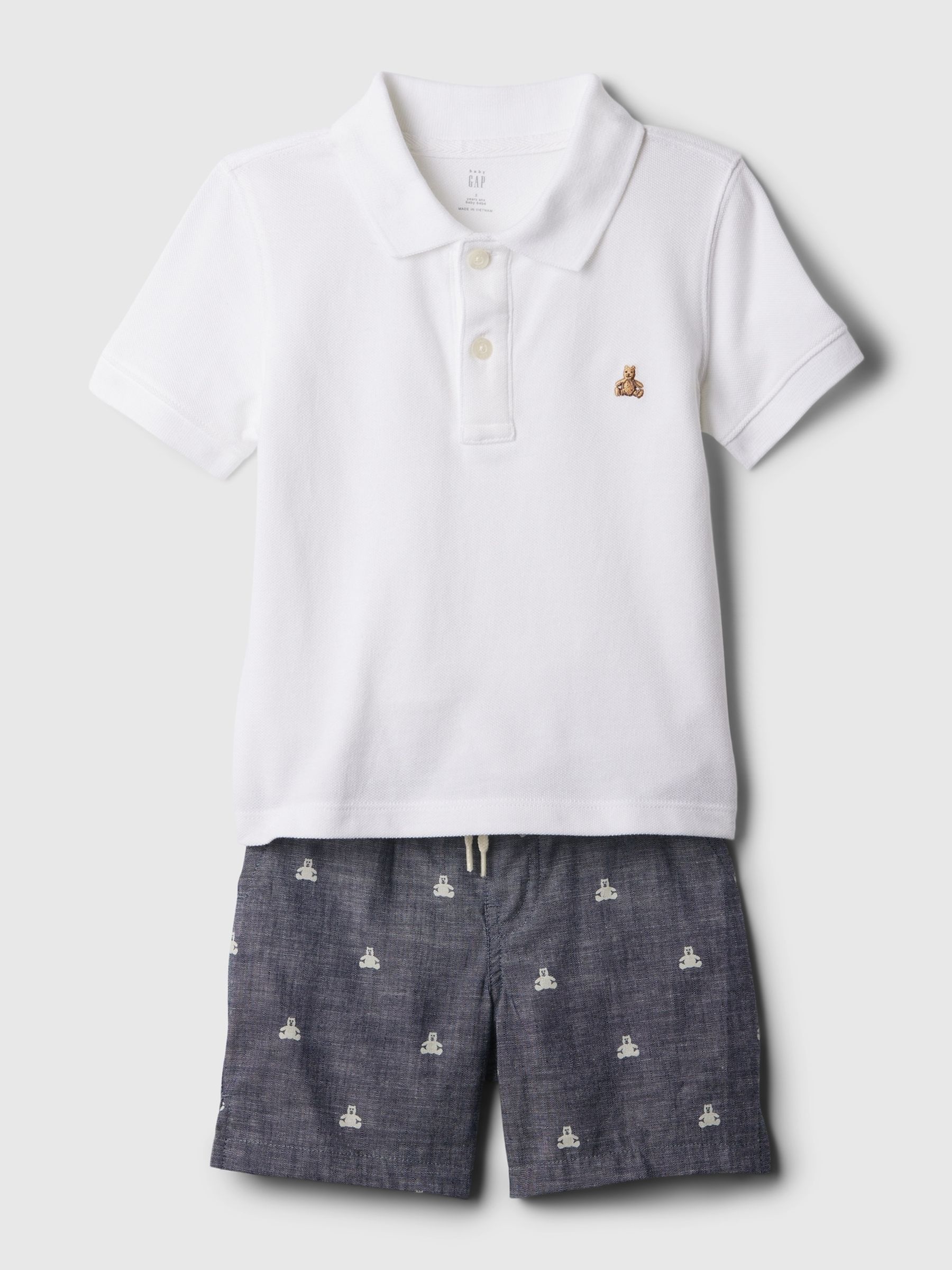 White Brannan Bear Baby Polo and Shorts Outfit Set (6mths-5yrs) - Image 1 of 2
