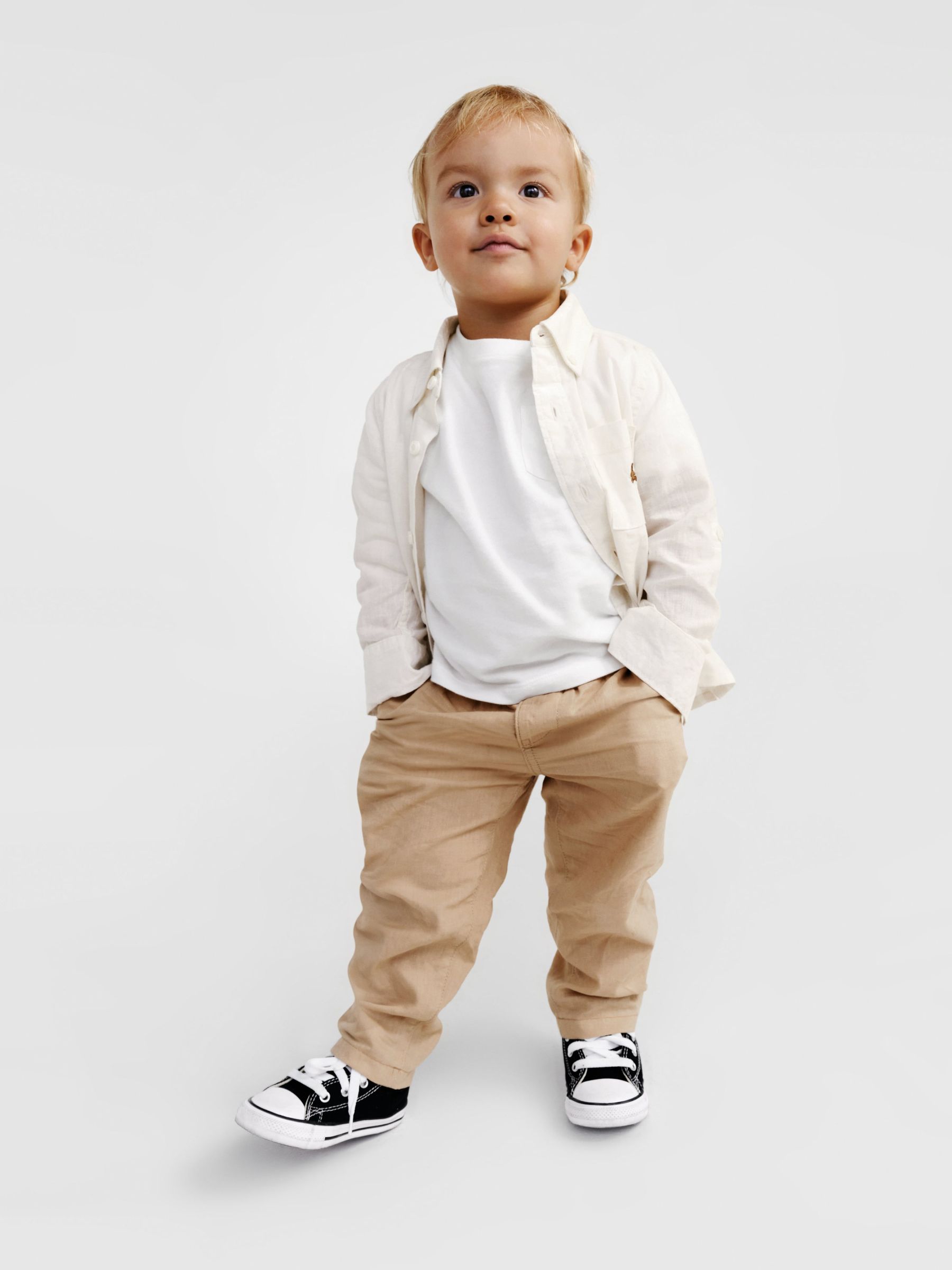 Brown/White Linen Blend Shirt and Trousers Set (6mths-5yrs) - Image 1 of 1