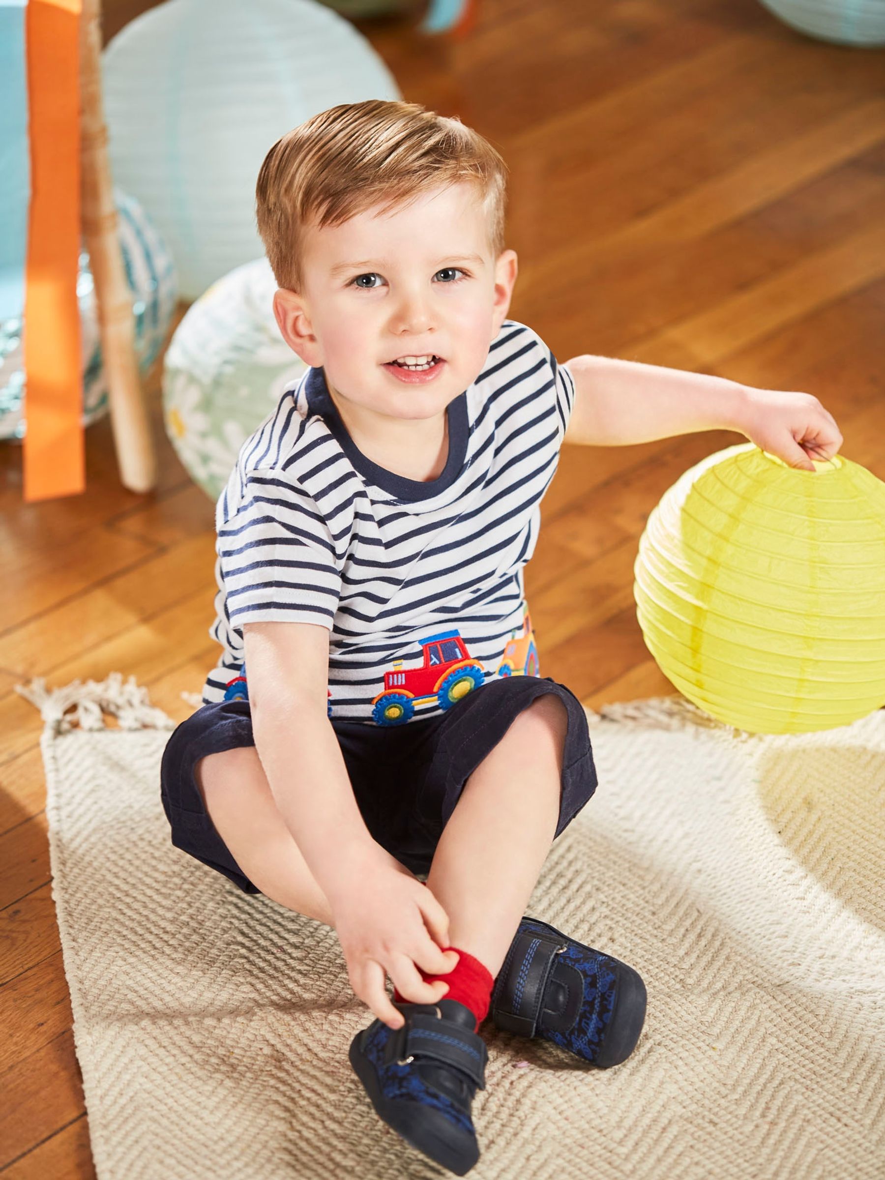 White Navy Stripe Kids Navy & White Stripe Tractor Appliqué T-Shirt - Image 1 of 3