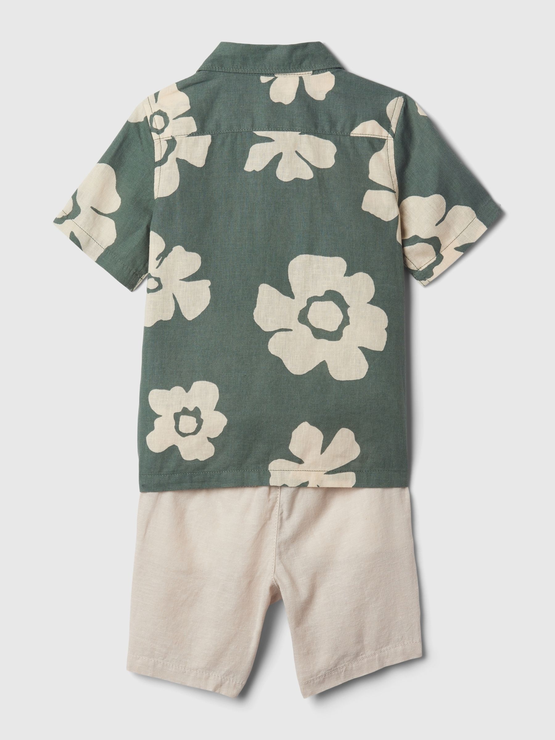 Green Linen-Cotton Shirt and Shorts Set (6mths-5yrs) - Image 2 of 2