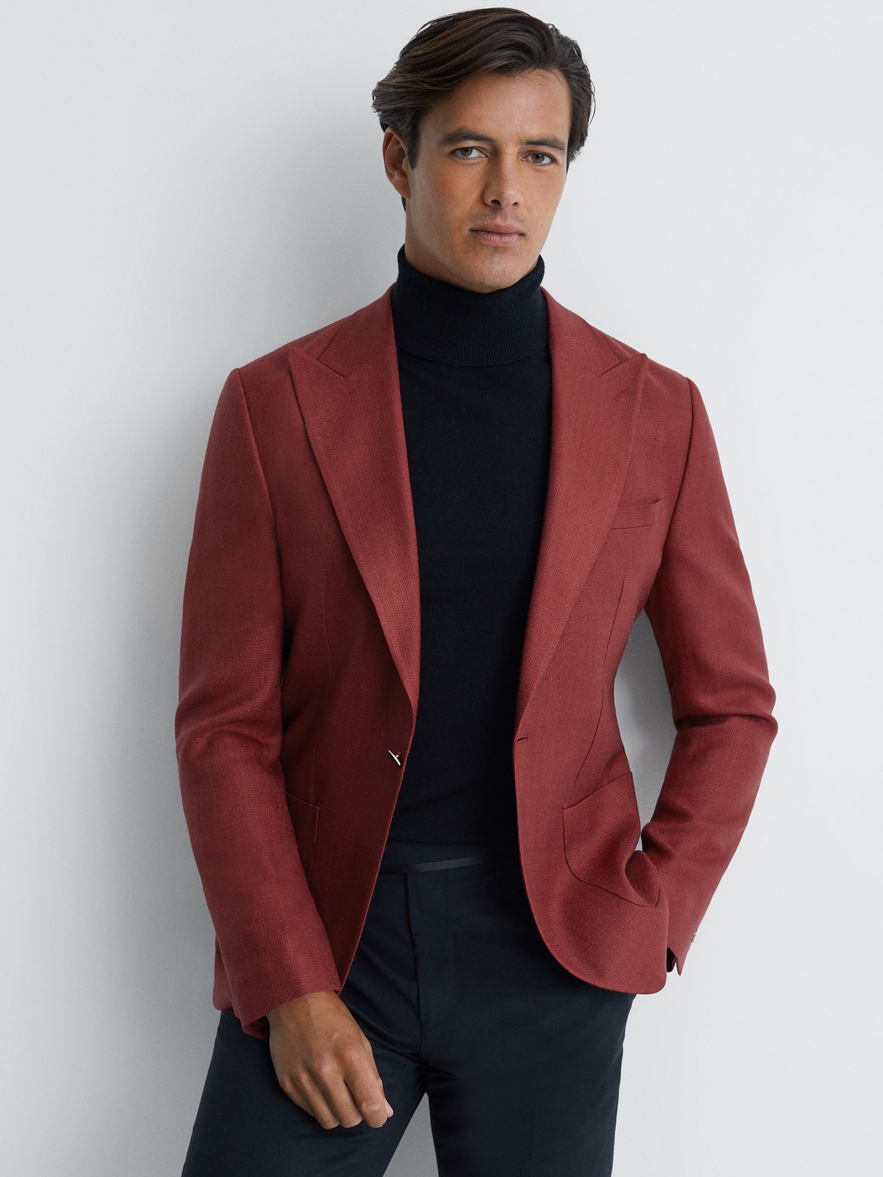 Slim Fit Single Breasted Blazer in Rust - Image 1 of 7