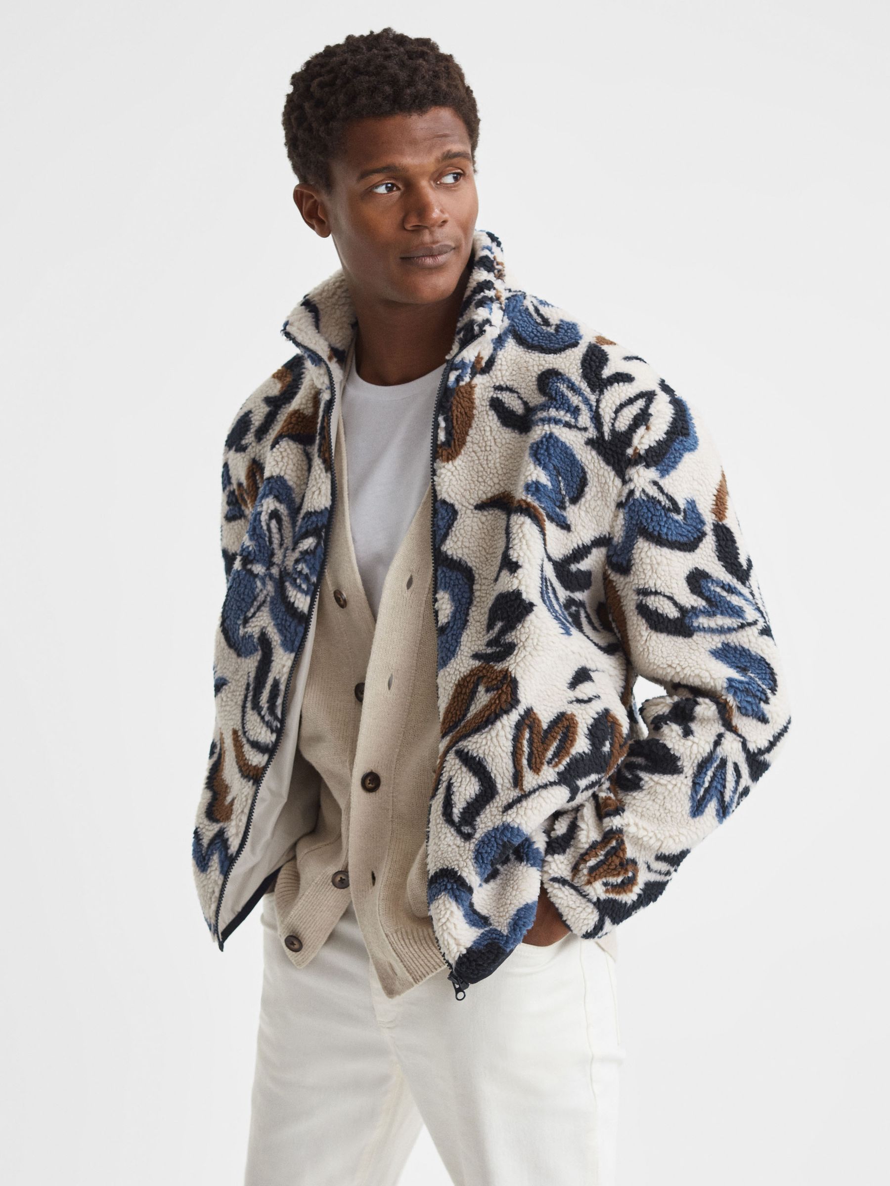 Relaxed Sherpa Zip-Through Jacket in Multi - Image 1 of 5