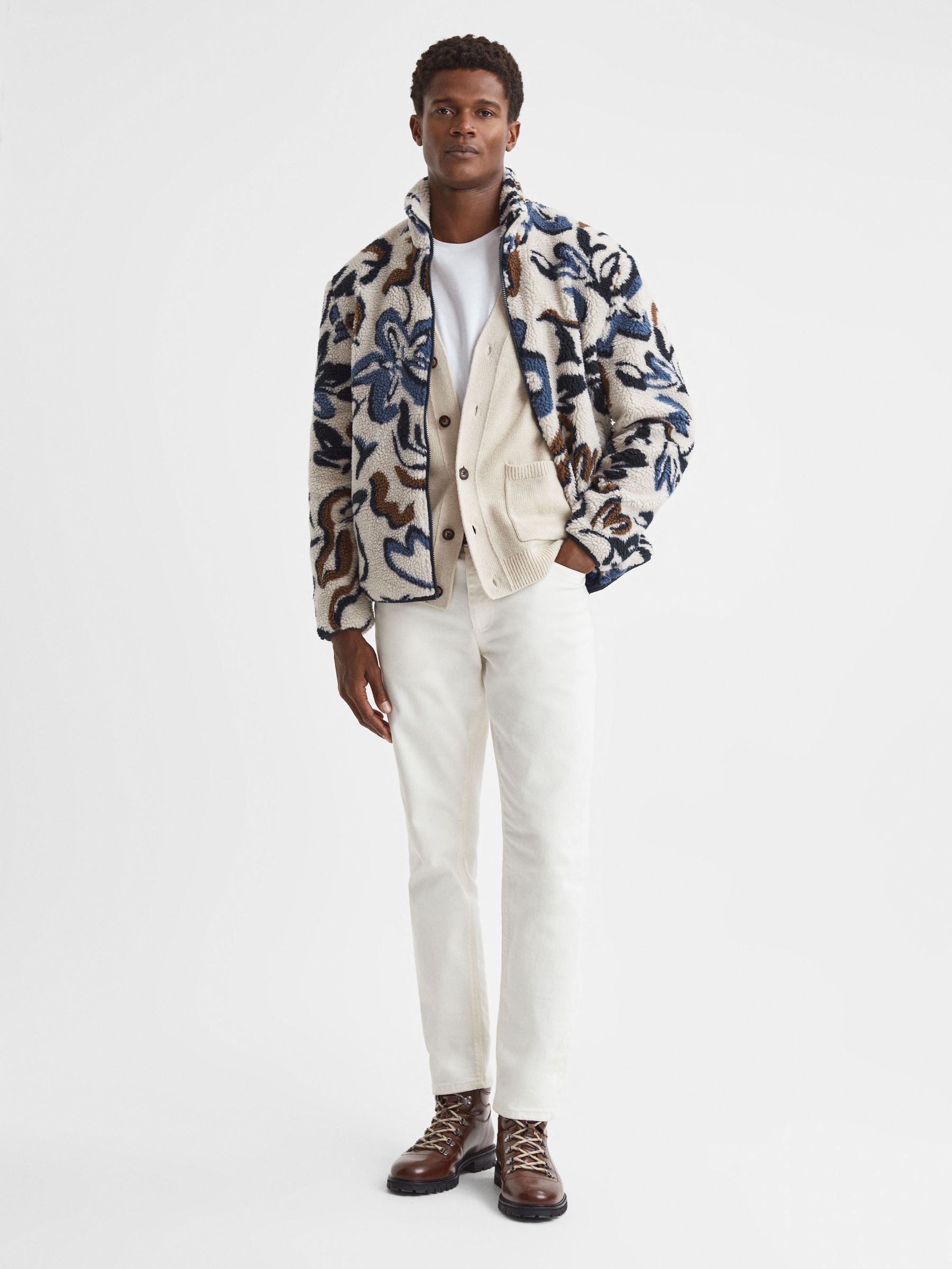 Relaxed Sherpa Zip-Through Jacket in Multi - Image 3 of 5