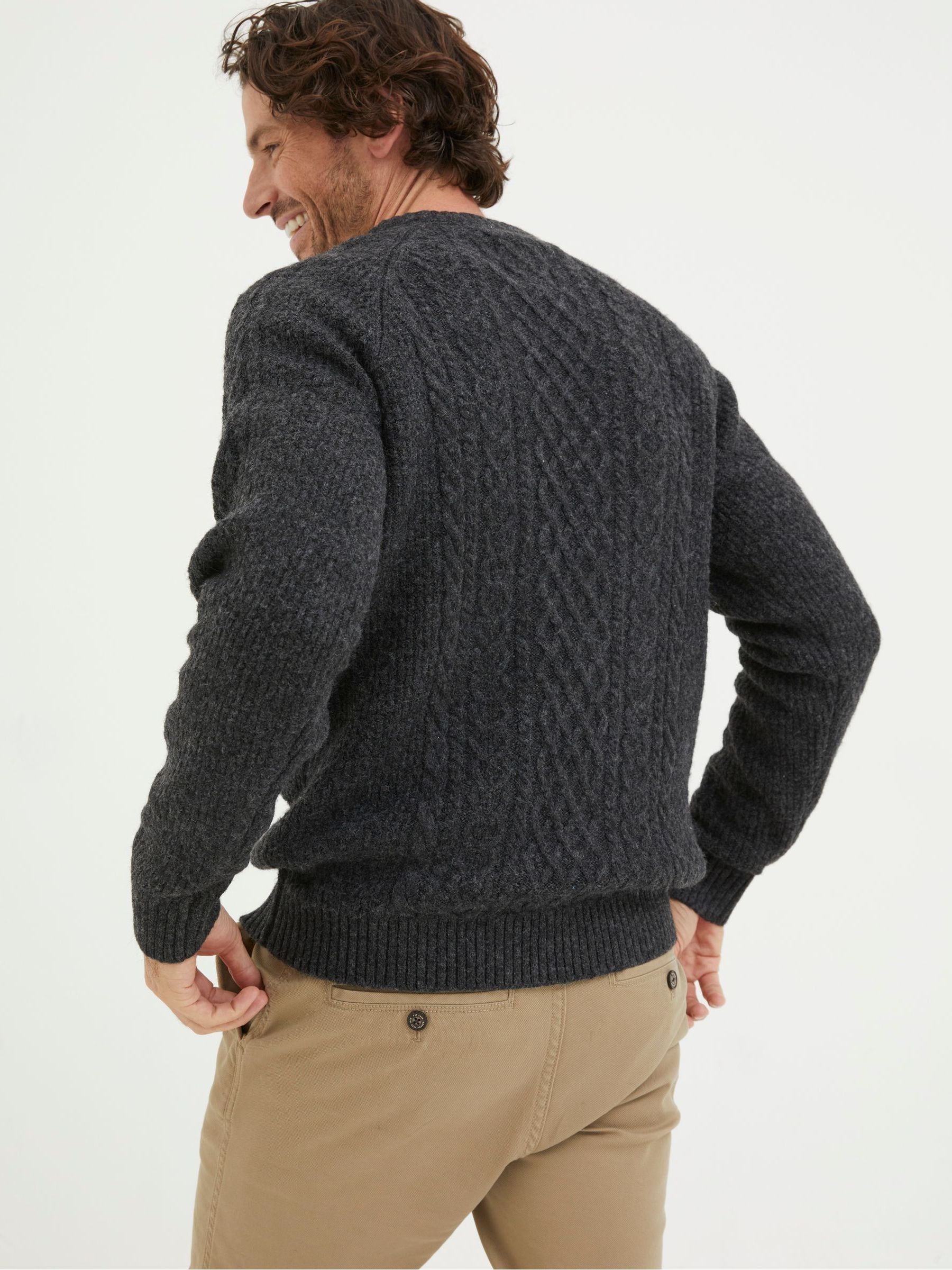Calder Grey Cable Crew Jumper - Image 3 of 6