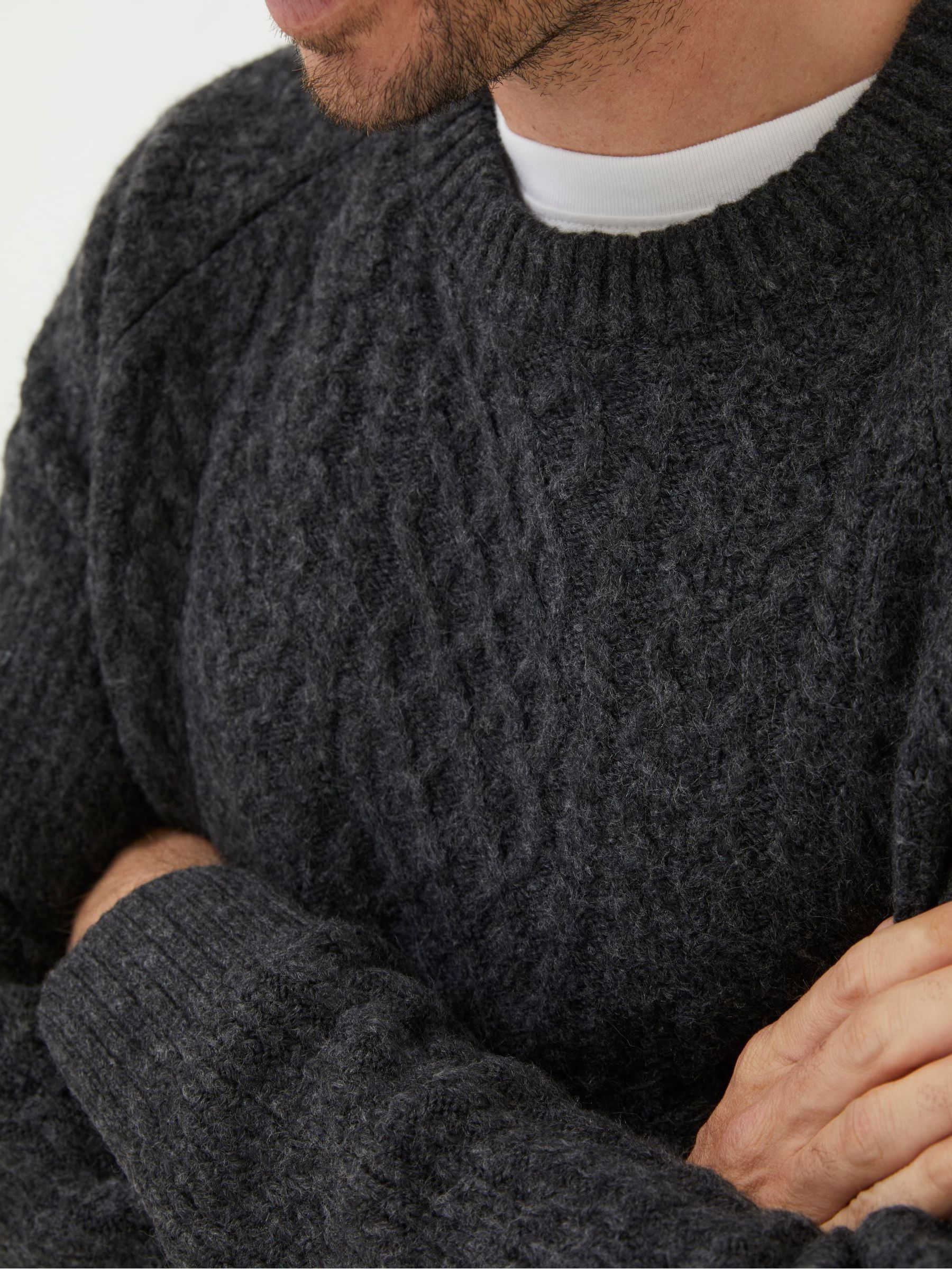 Calder Grey Cable Crew Jumper - Image 4 of 6