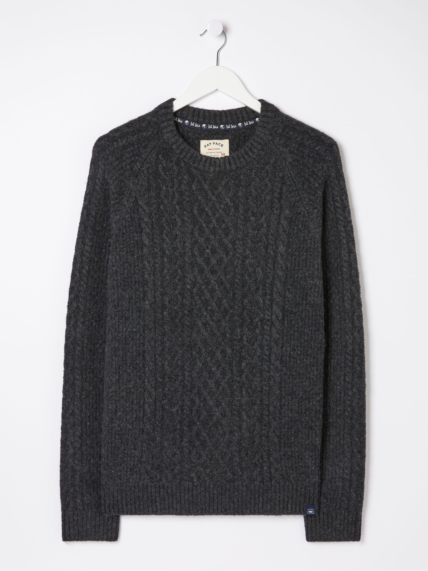 Calder Grey Cable Crew Jumper - Image 6 of 6