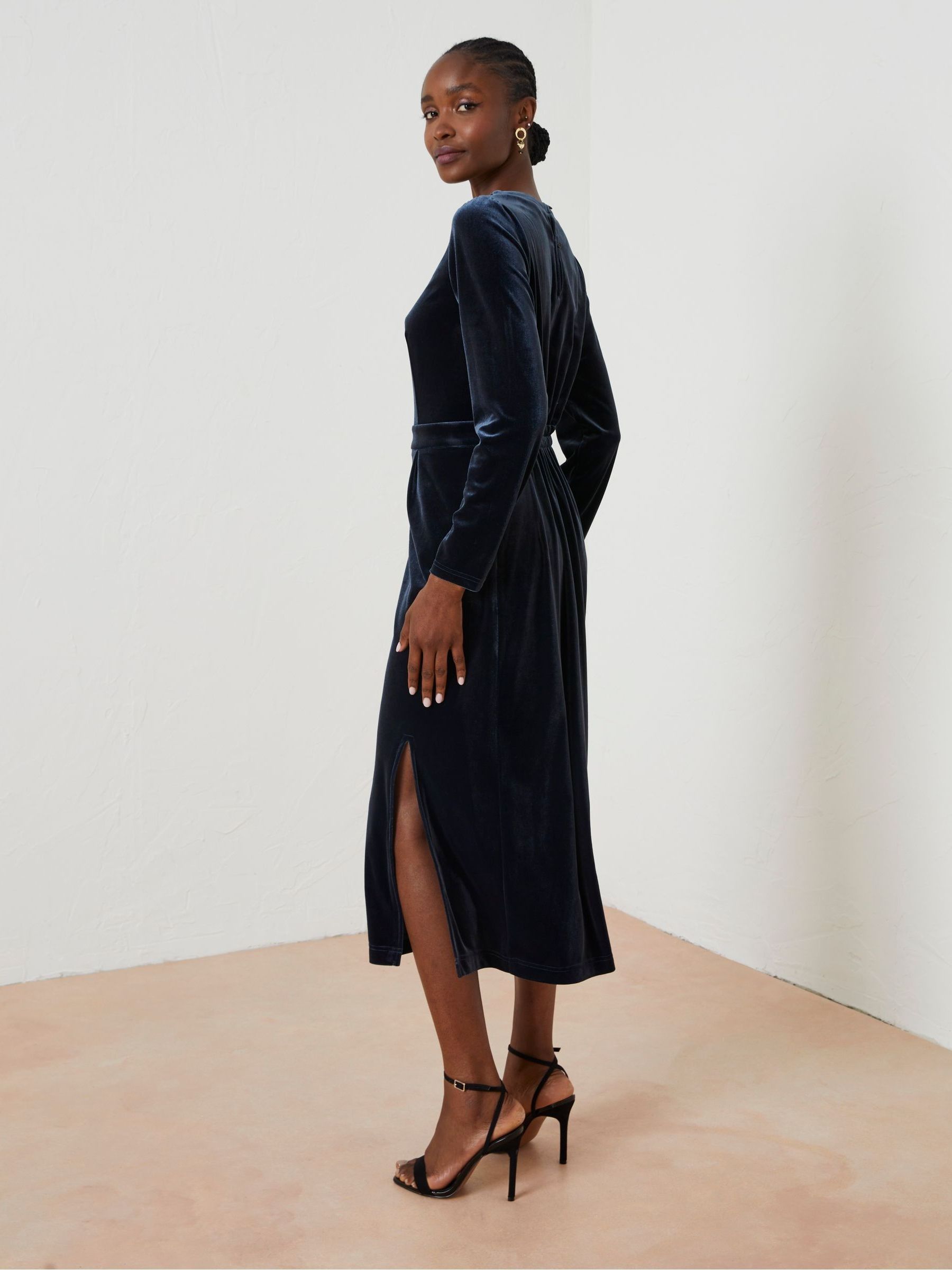 Blue Haldon Velvet Midi Dress - Image 2 of 6
