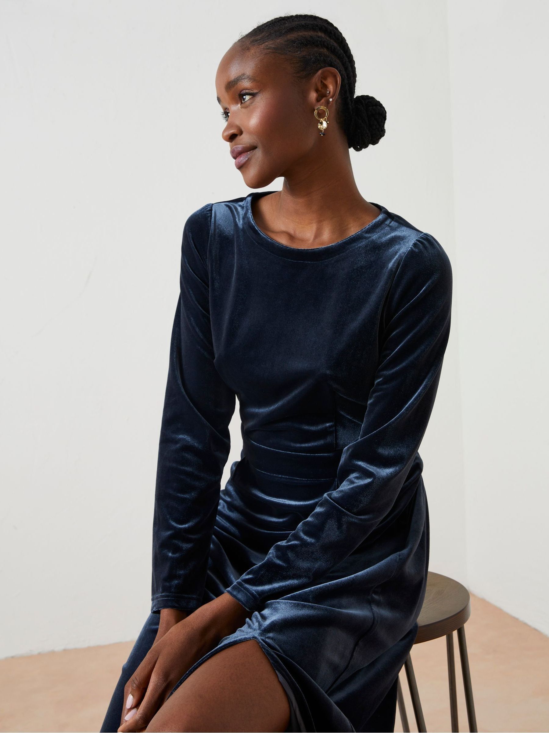 Blue Haldon Velvet Midi Dress - Image 3 of 6