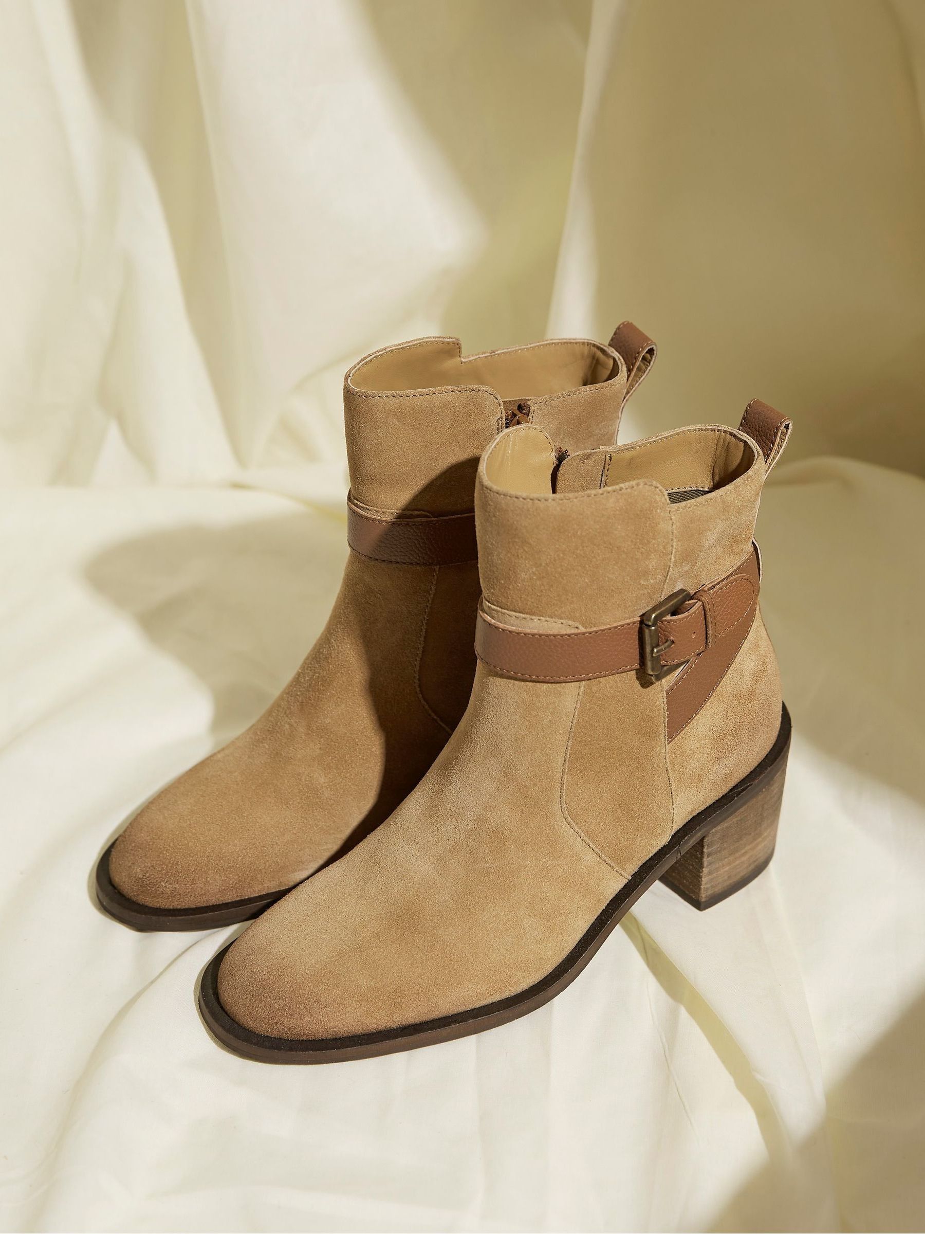 Freya Brown Suede Block Heel Ankle Boots - Image 3 of 4