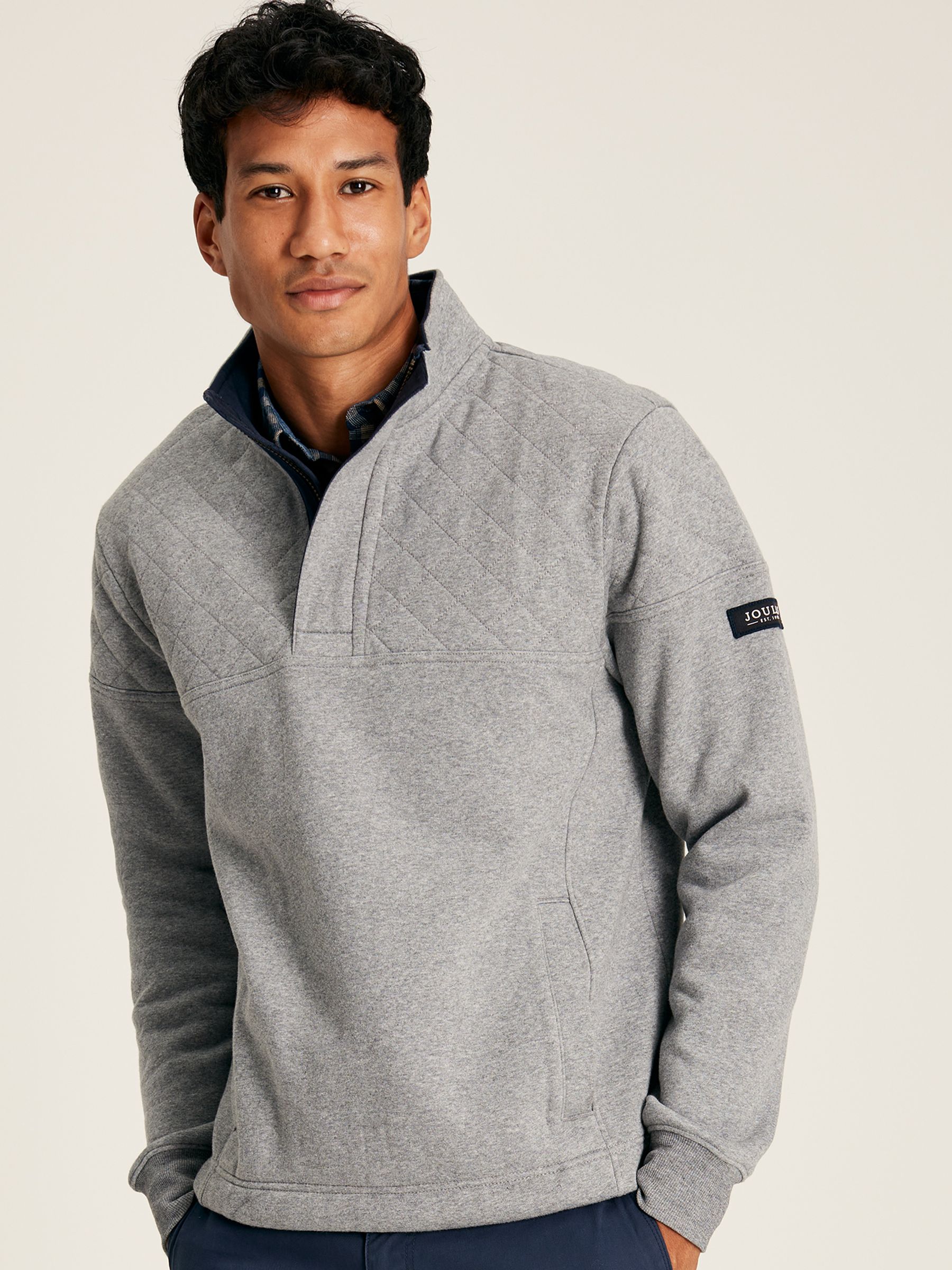 Darrington Grey Quarter Zip Quilted Sweatshirt | Joules