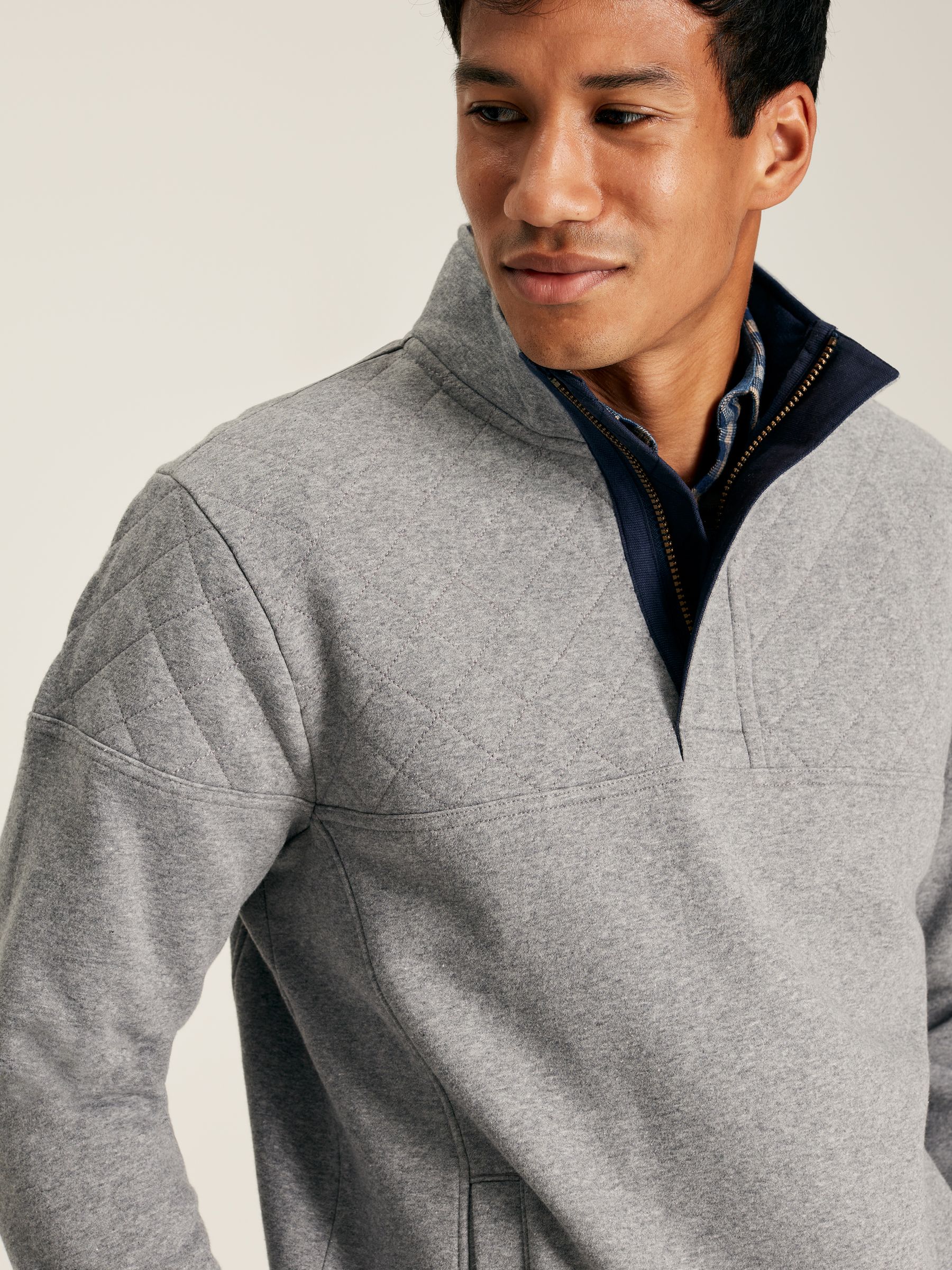 Darrington Grey Quarter Zip Quilted Sweatshirt | Joules