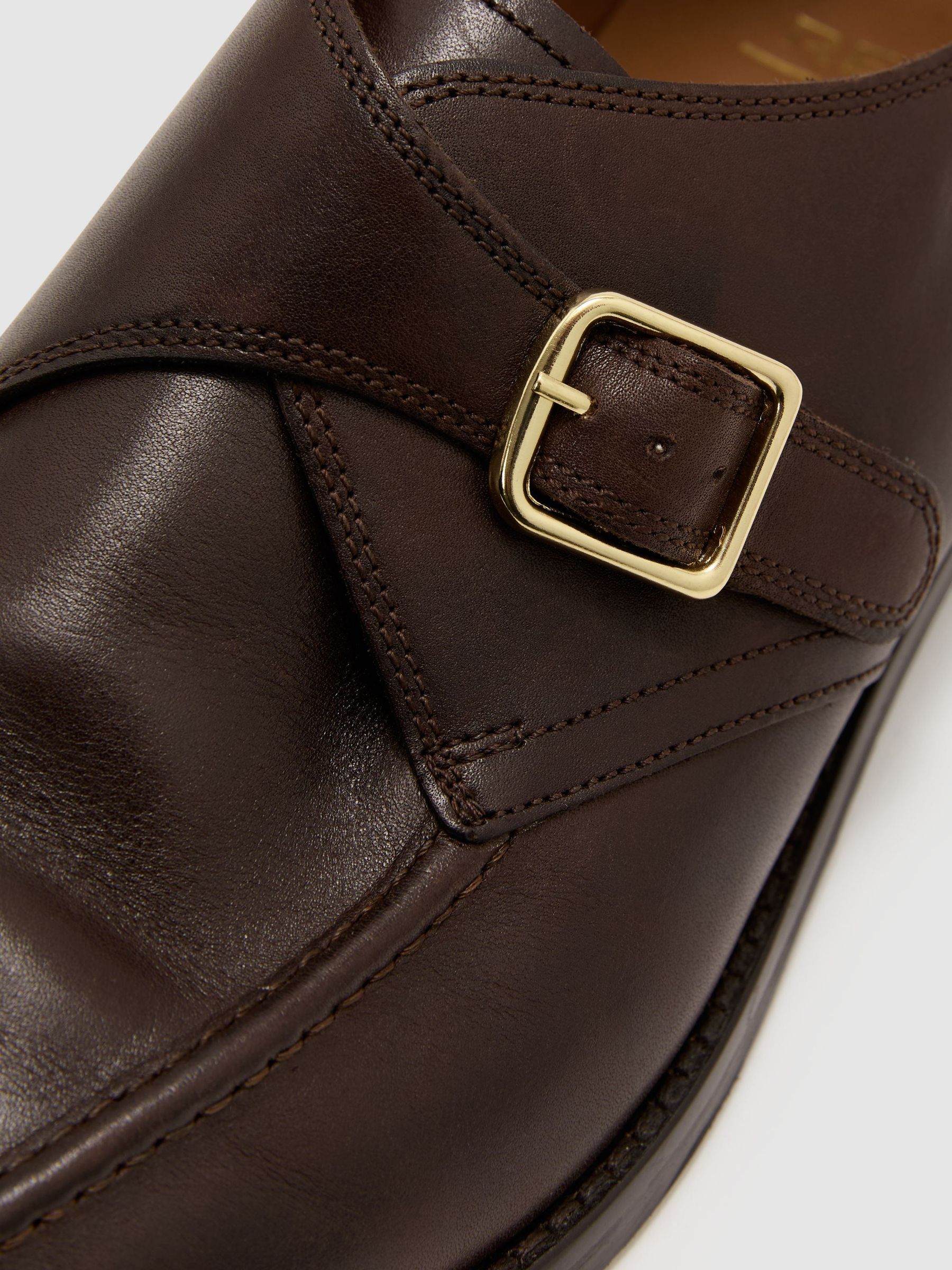 Leather Single Monk-Strap Shoes in Dark Brown - Image 6 of 6