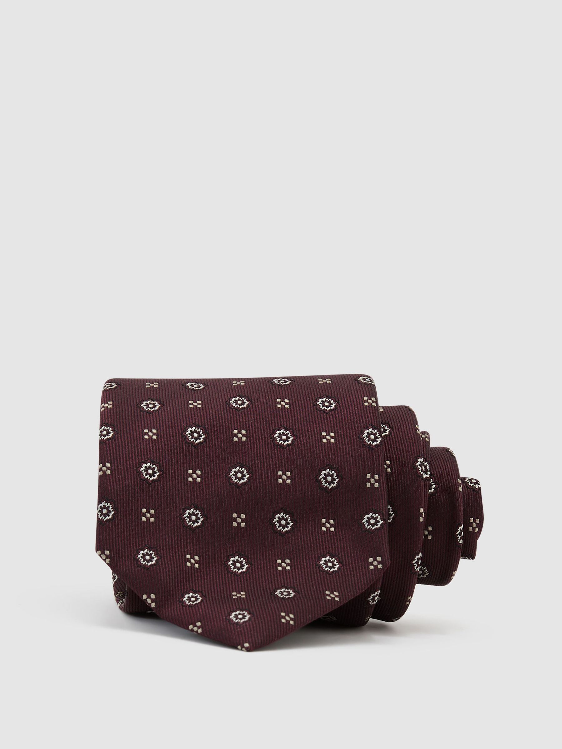 Silk-Blend Micro Floral Medallion Tie in Burgundy - Image 1 of 5