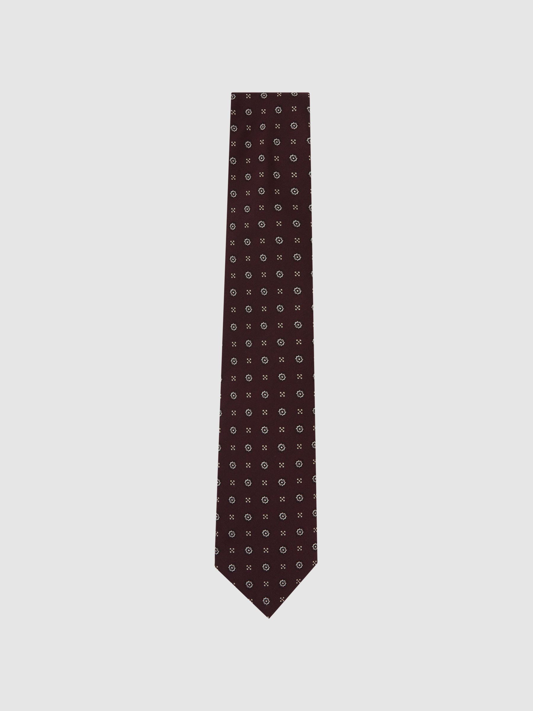 Silk-Blend Micro Floral Medallion Tie in Burgundy - Image 2 of 5