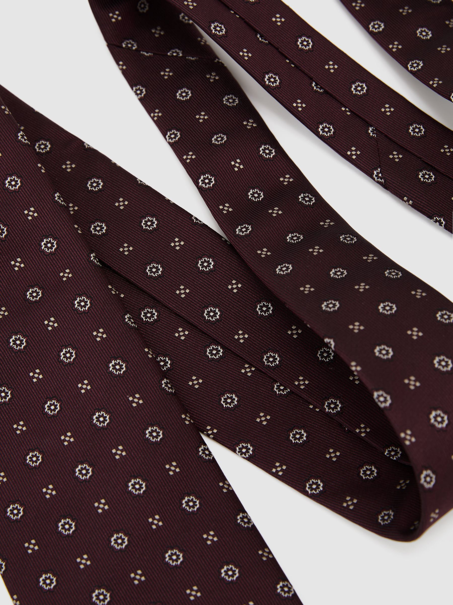 Silk-Blend Micro Floral Medallion Tie in Burgundy - Image 3 of 5