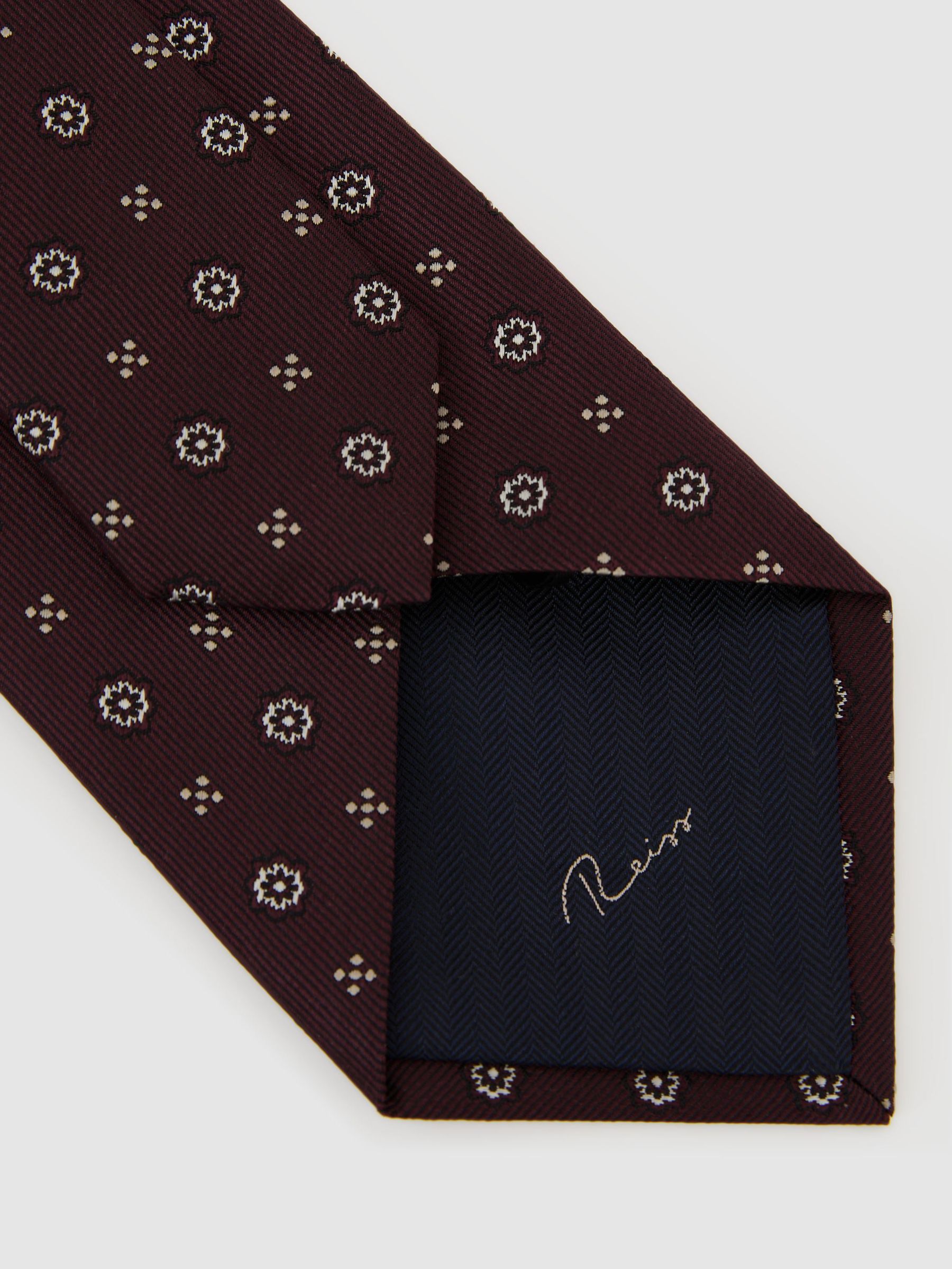 Silk-Blend Micro Floral Medallion Tie in Burgundy - Image 4 of 5