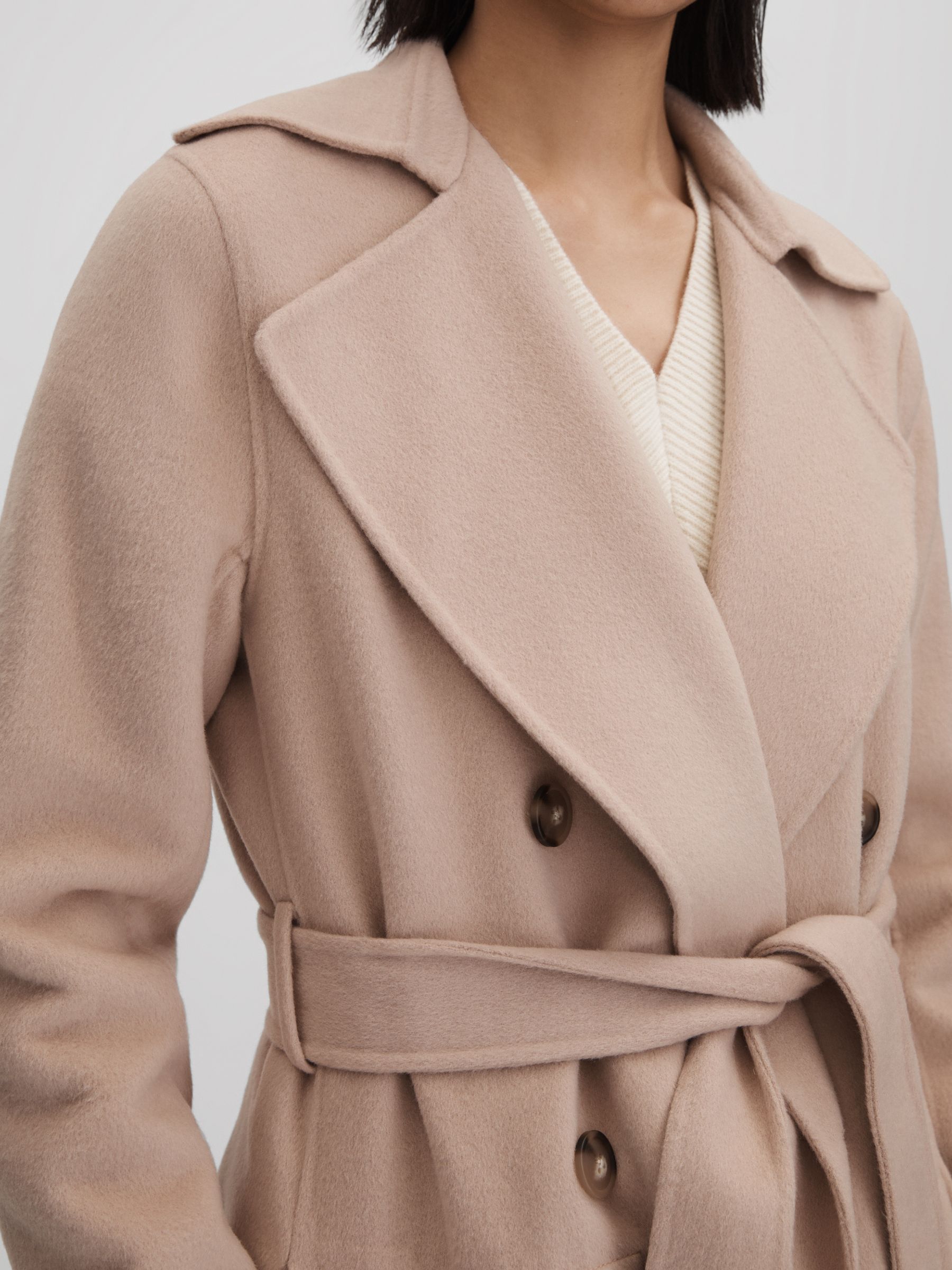 Wool Blend Double Breasted Blindseam Coat in Neutral - Image 4 of 6