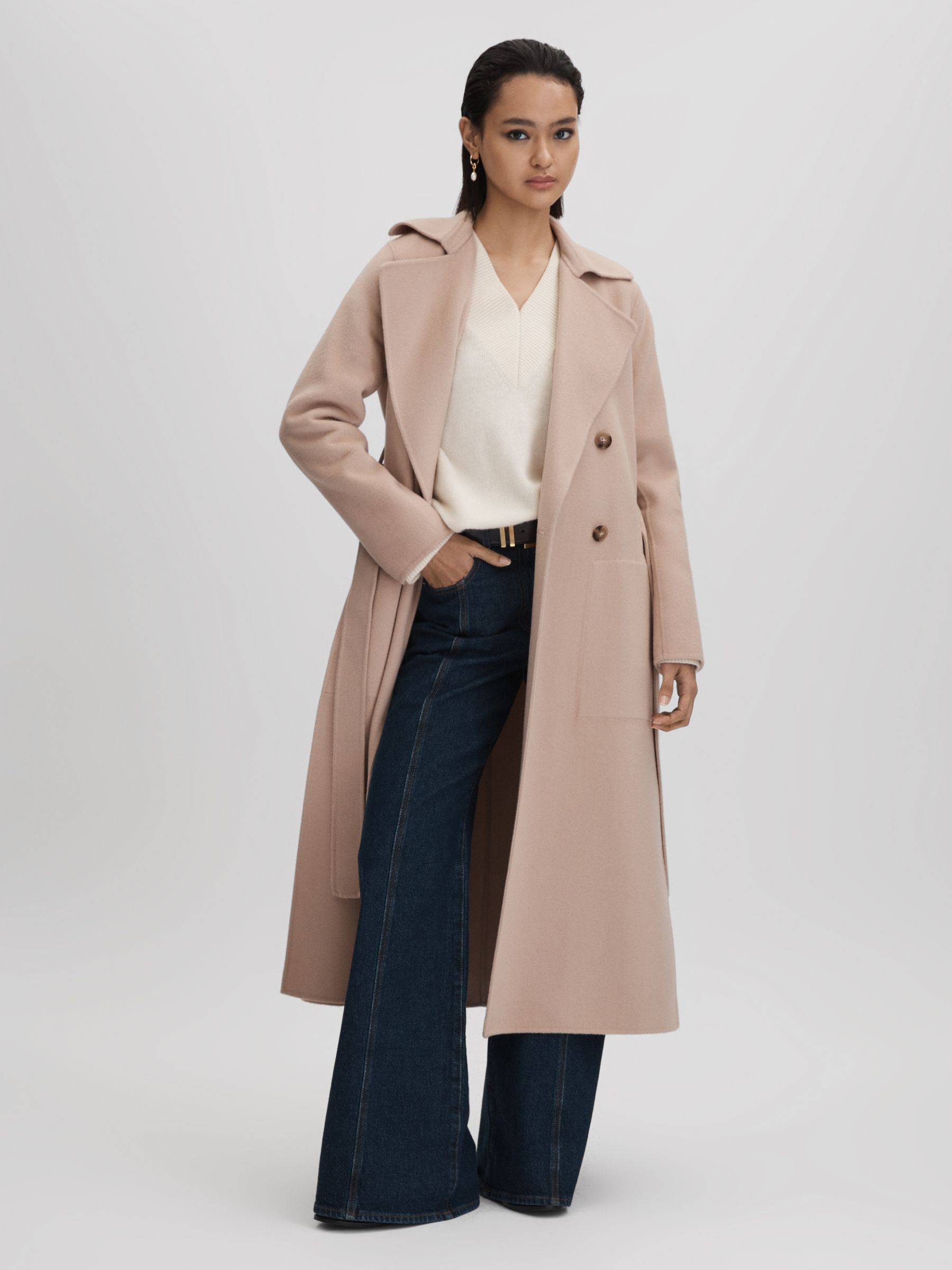 Wool Blend Double Breasted Blindseam Coat in Neutral - Image 5 of 6