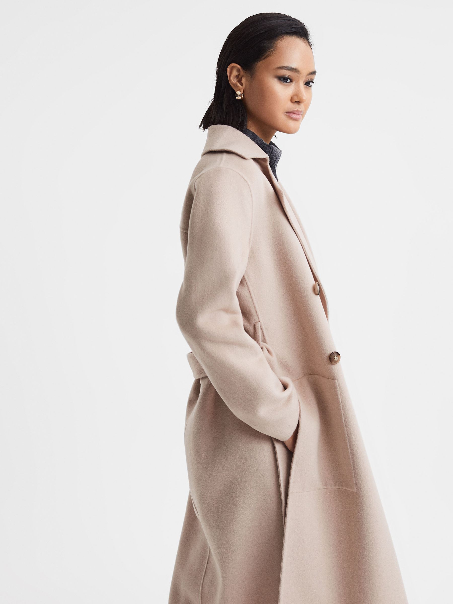 Wool Blend Double Breasted Blindseam Coat in Neutral - Image 6 of 6