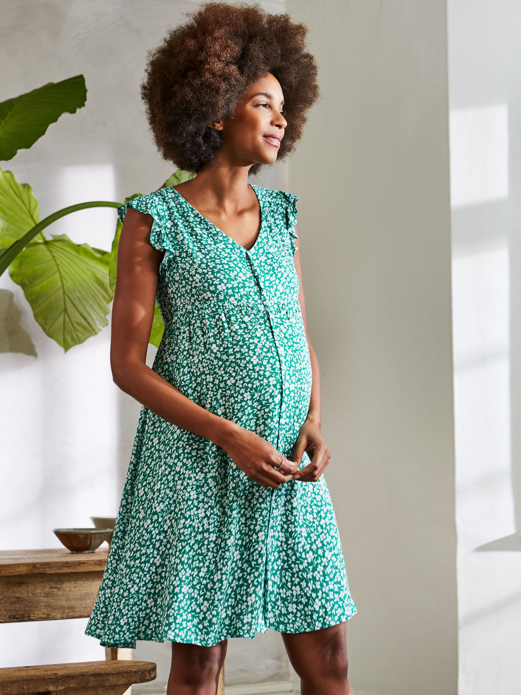 Green Ditsy Print Maternity Summer Dress - Image 5 of 6