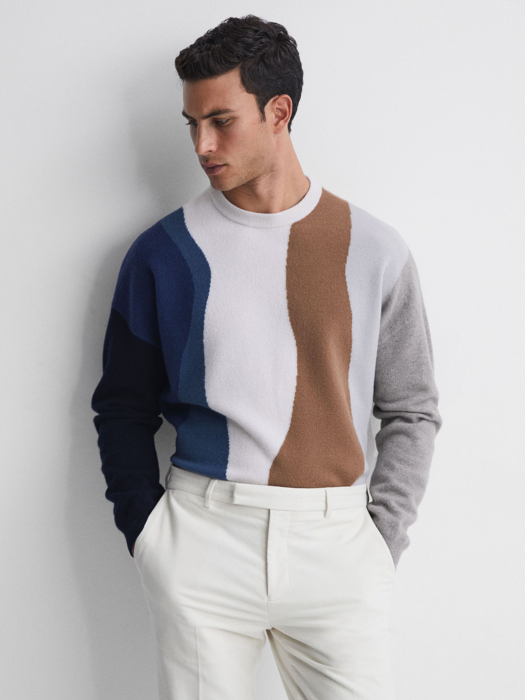 Fluffy Wool Crew Neck Jumper in Blue Multi - Image 1 of 5