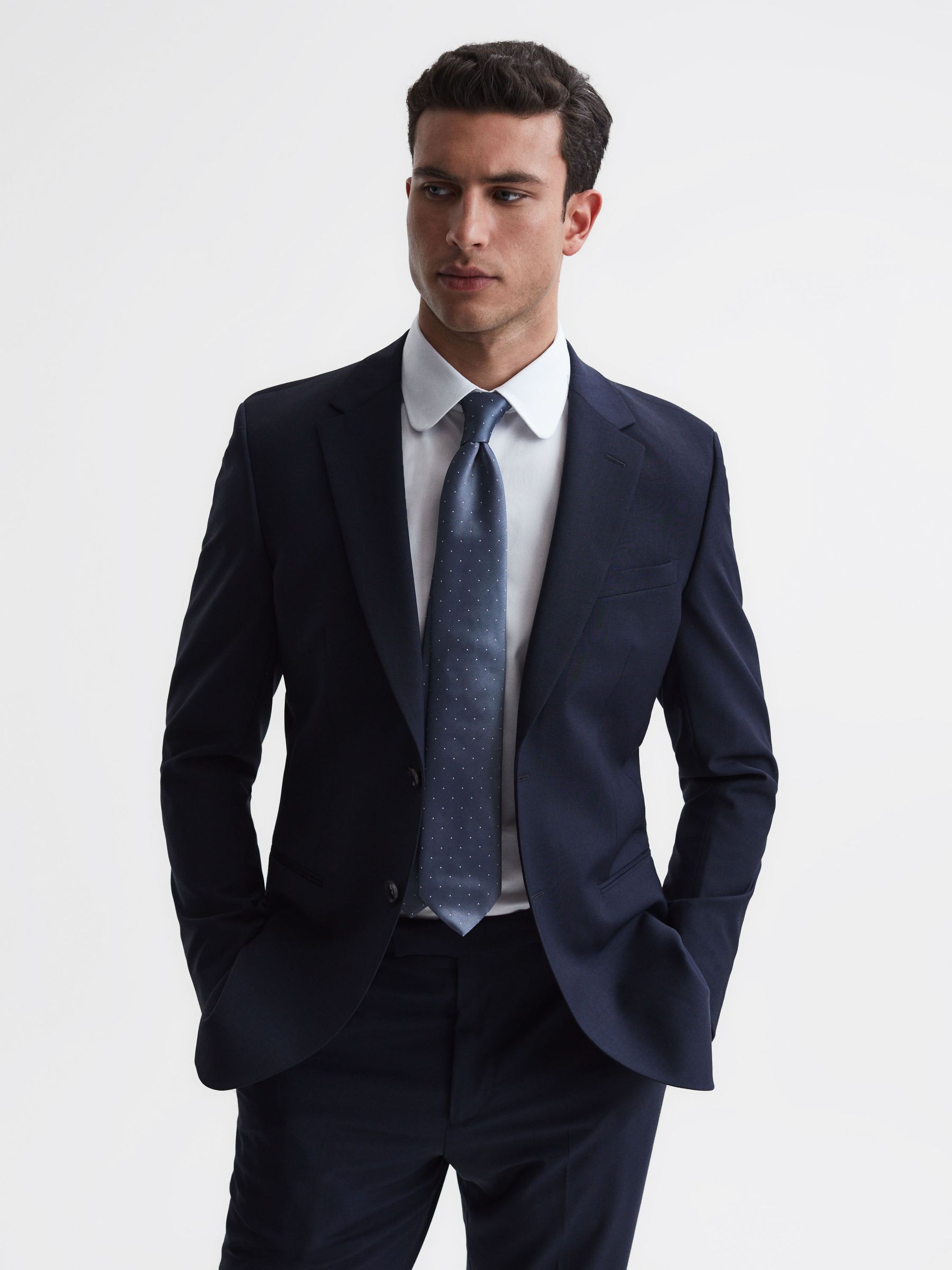 Silk Polka Dot Tie in Airforce Blue - Image 2 of 5