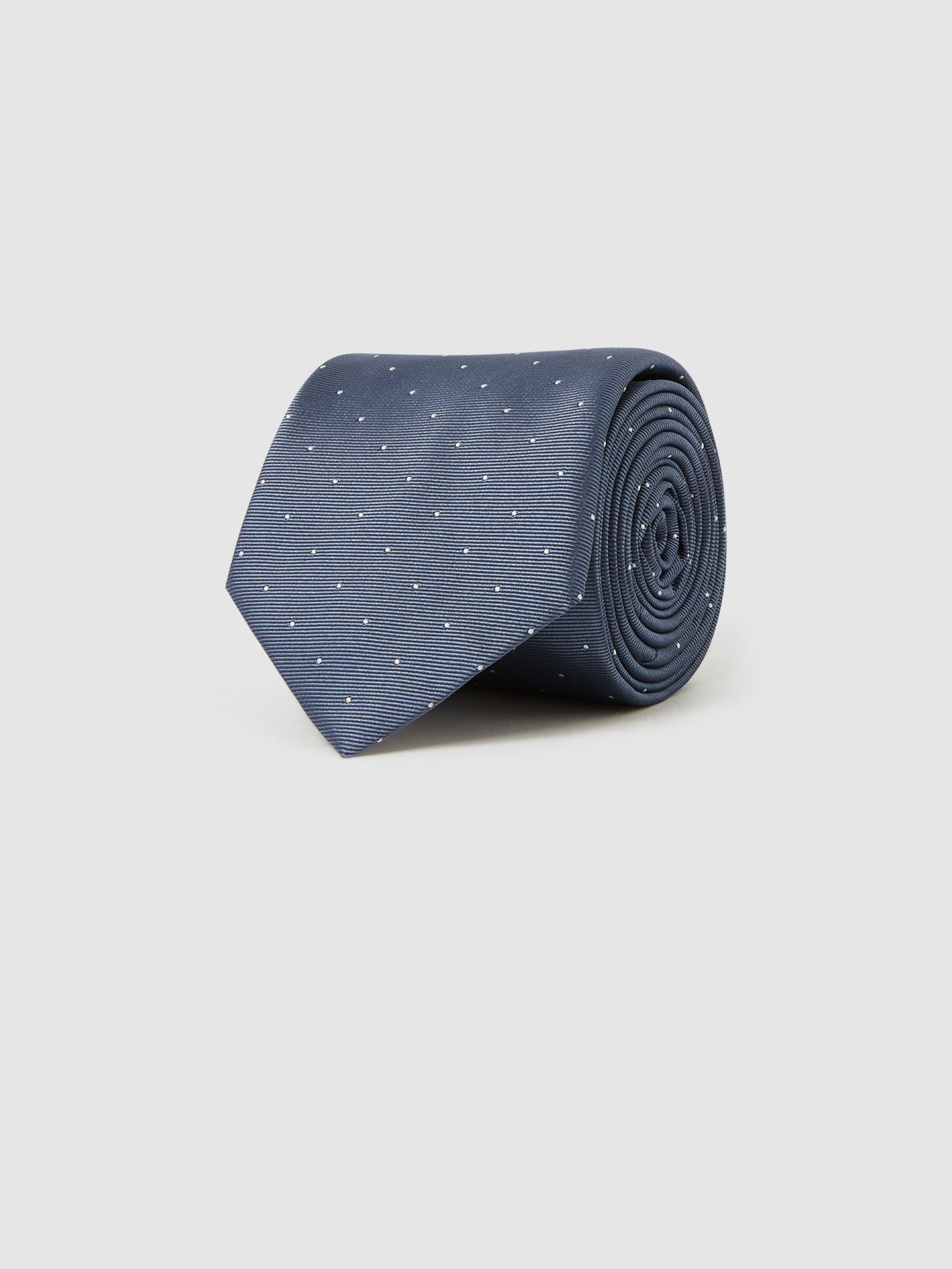 Silk Polka Dot Tie in Airforce Blue - Image 3 of 5