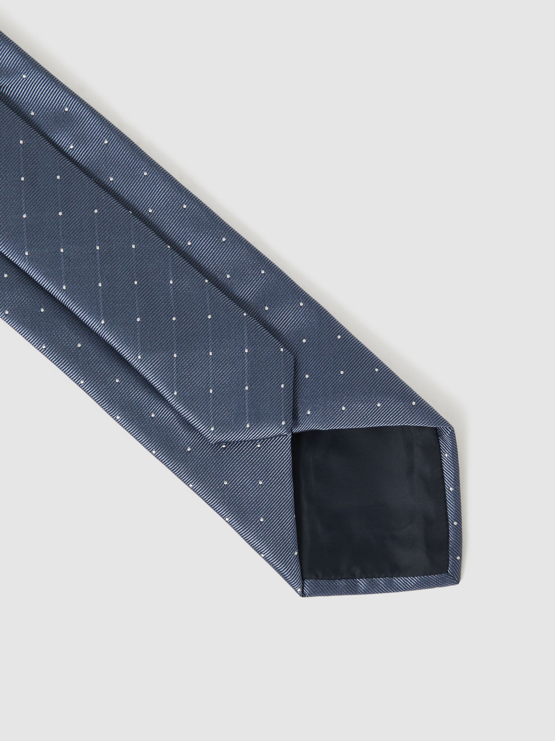 Silk Polka Dot Tie in Airforce Blue - Image 5 of 5