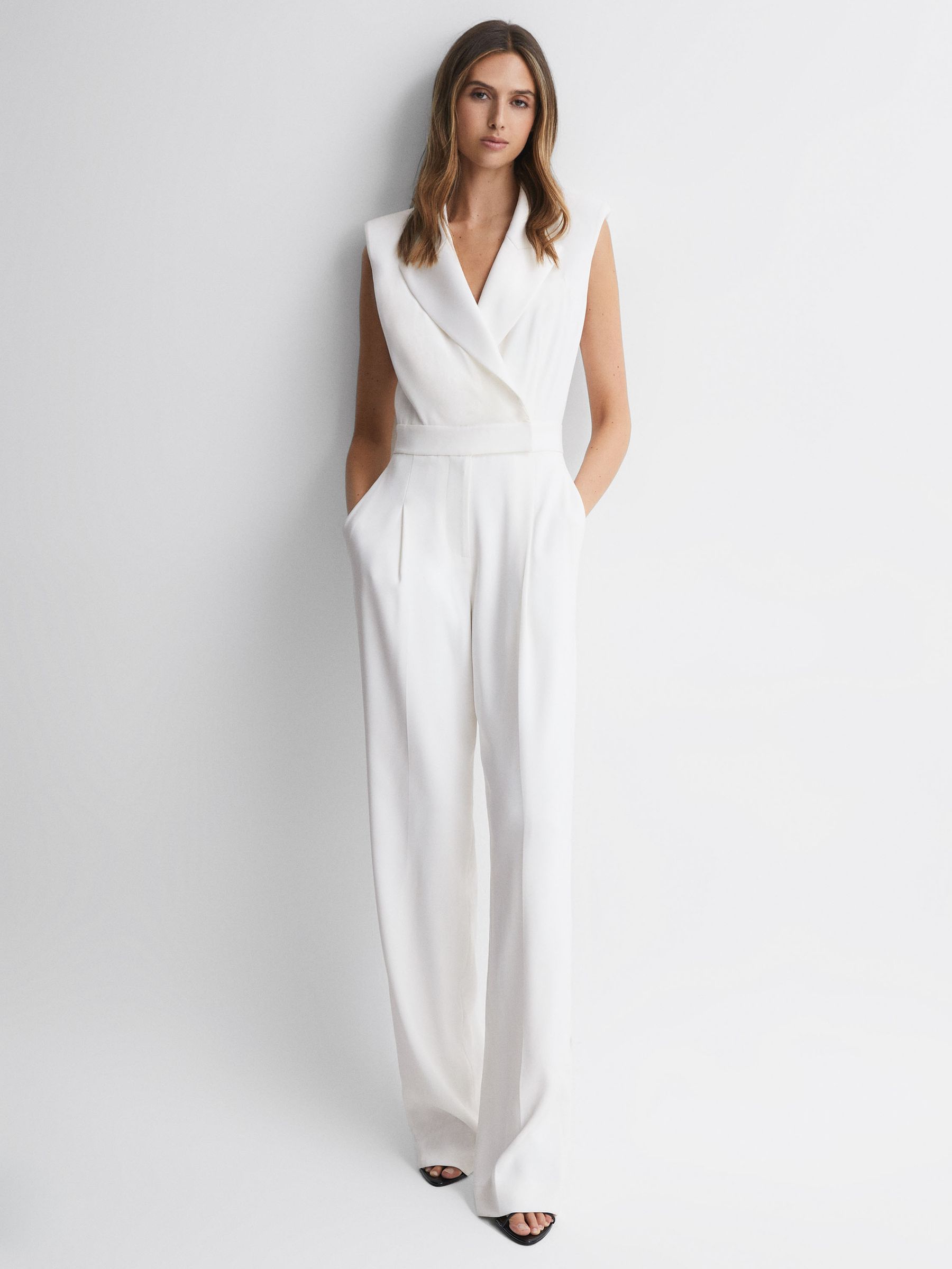 Satin Lapel Jumpsuit in Ivory - Image 1 of 4