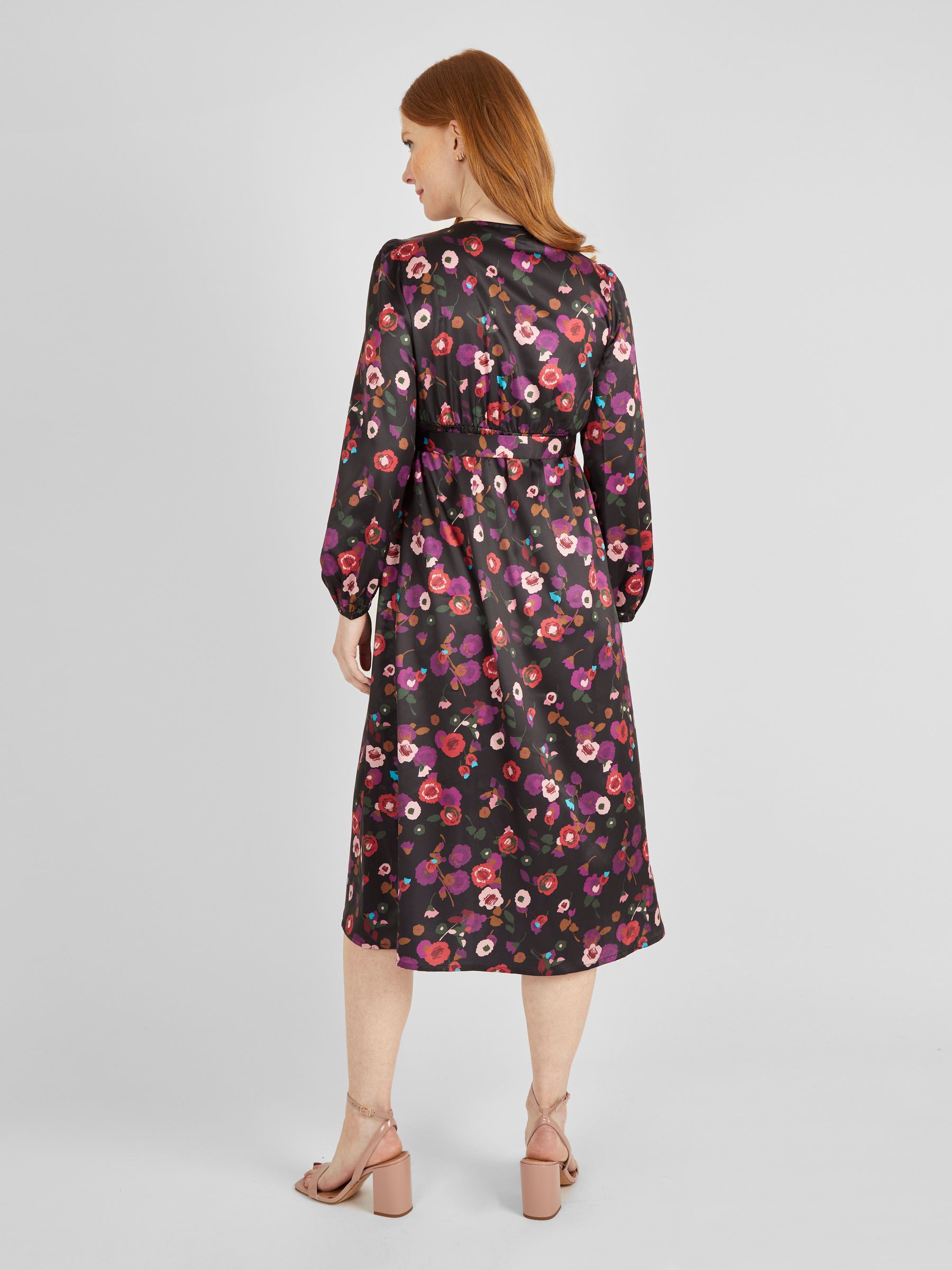 Black Floral Maternity & Nursing Wrap Dress - Image 3 of 5