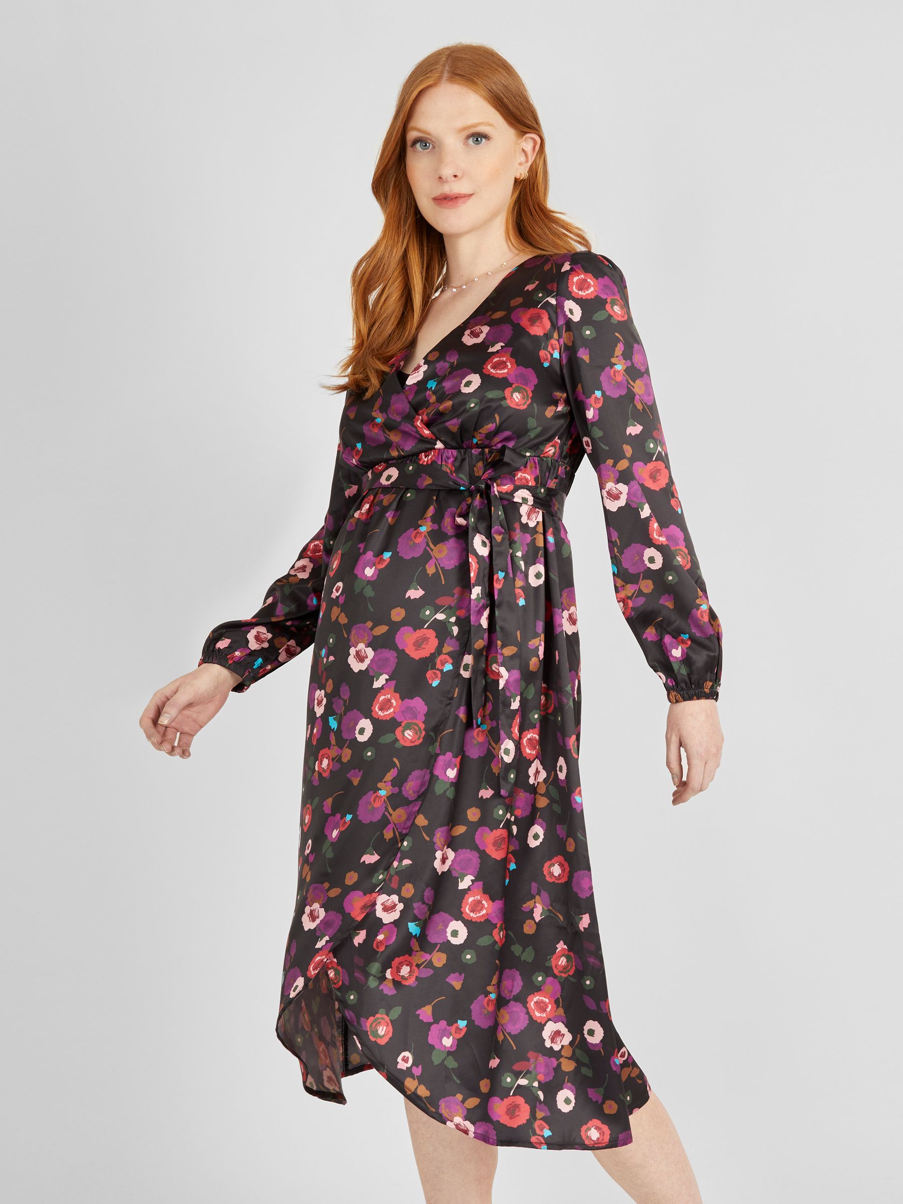 Black Floral Maternity & Nursing Wrap Dress - Image 4 of 5
