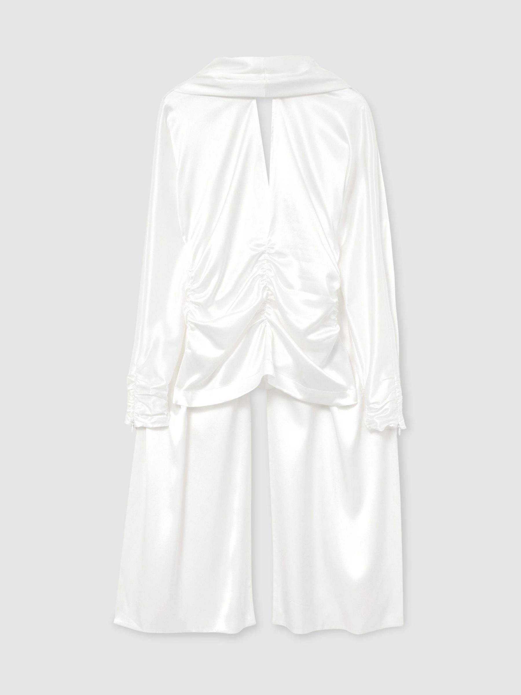 Satin Ruched Cape-Detail Blouse in Ivory - Image 2 of 8 Satin Ruched Cape-Detail Blouse in Ivory - Image 2 of 8