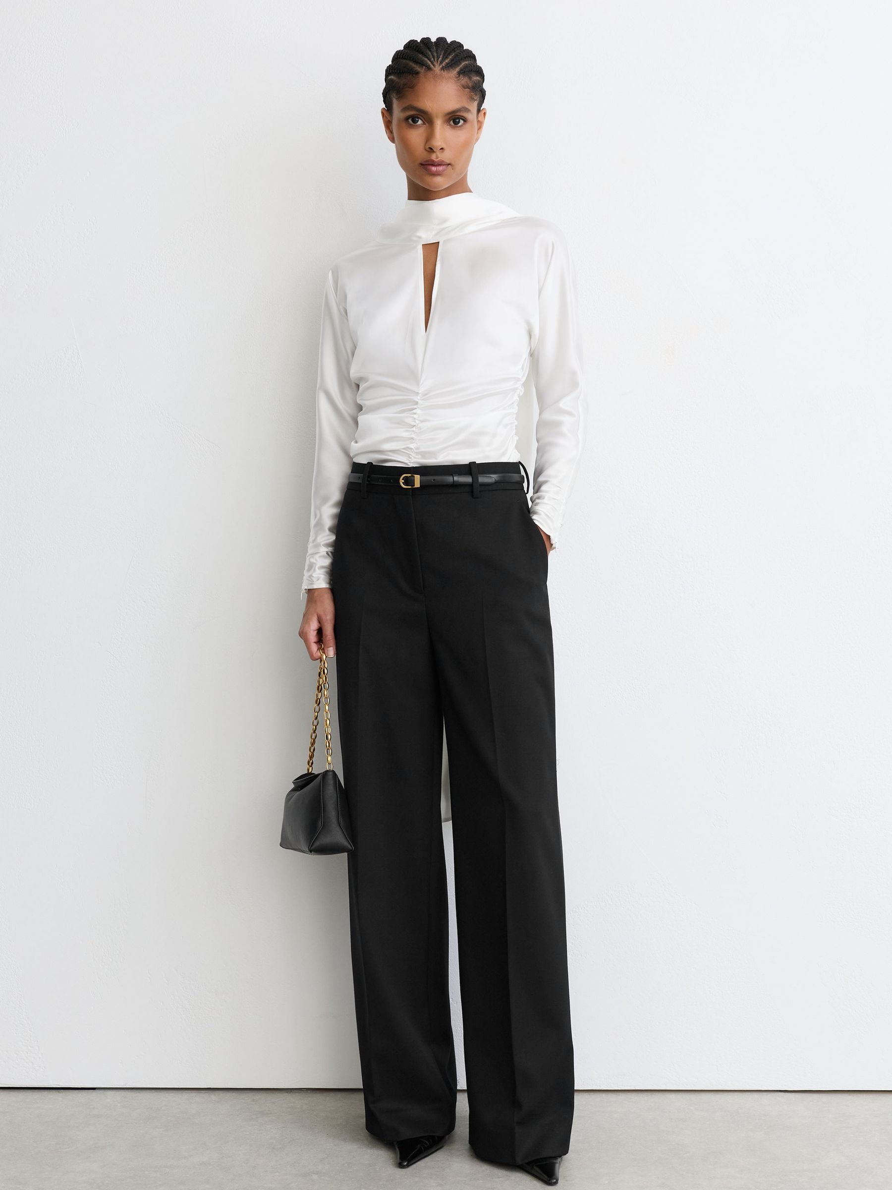 Satin Ruched Cape-Detail Blouse in Ivory - Image 3 of 8