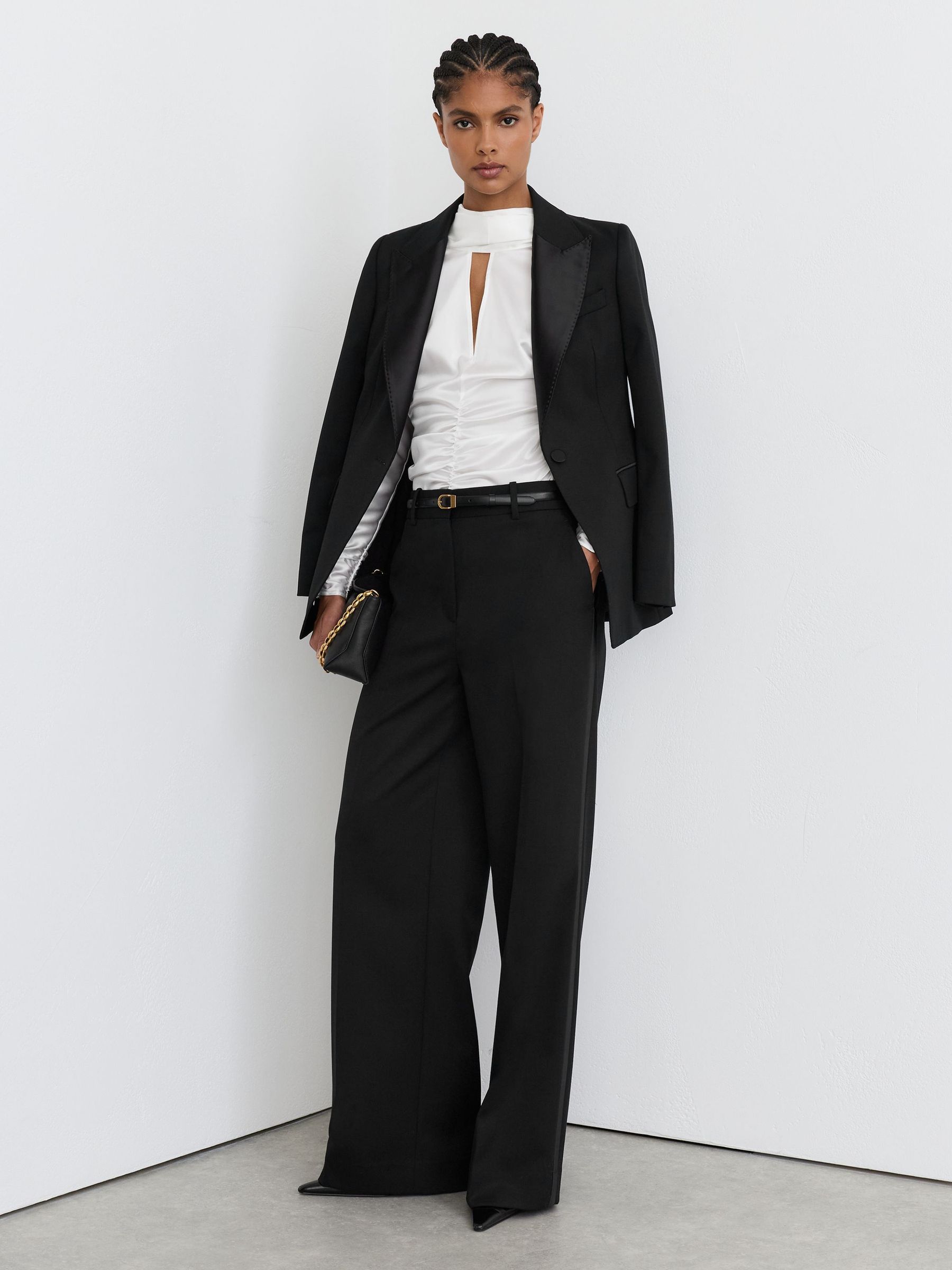 Satin Ruched Cape-Detail Blouse in Ivory - Image 6 of 8