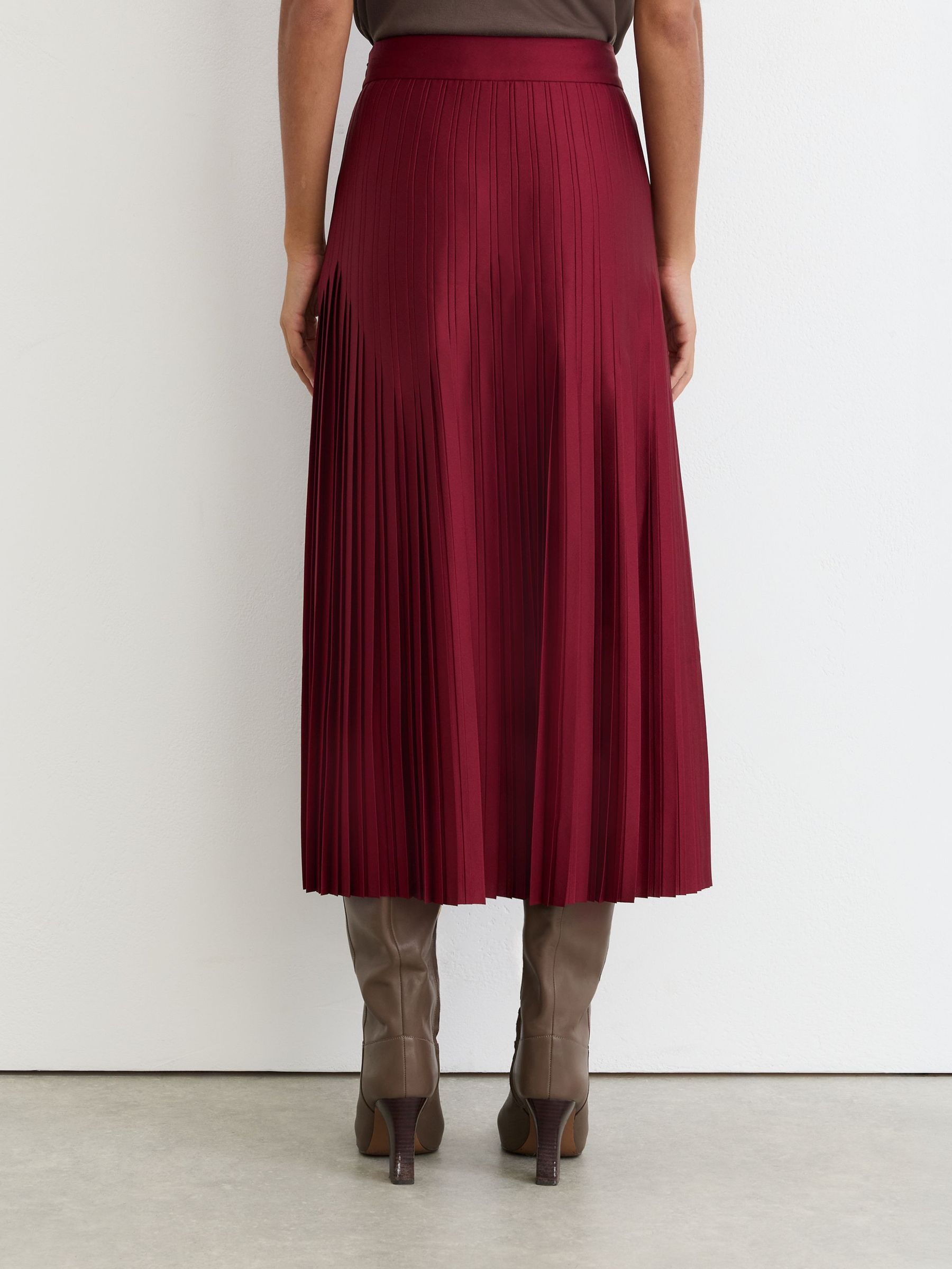 Satin-Finish Pleated Midi Skirt in Red - Image 7 of 8