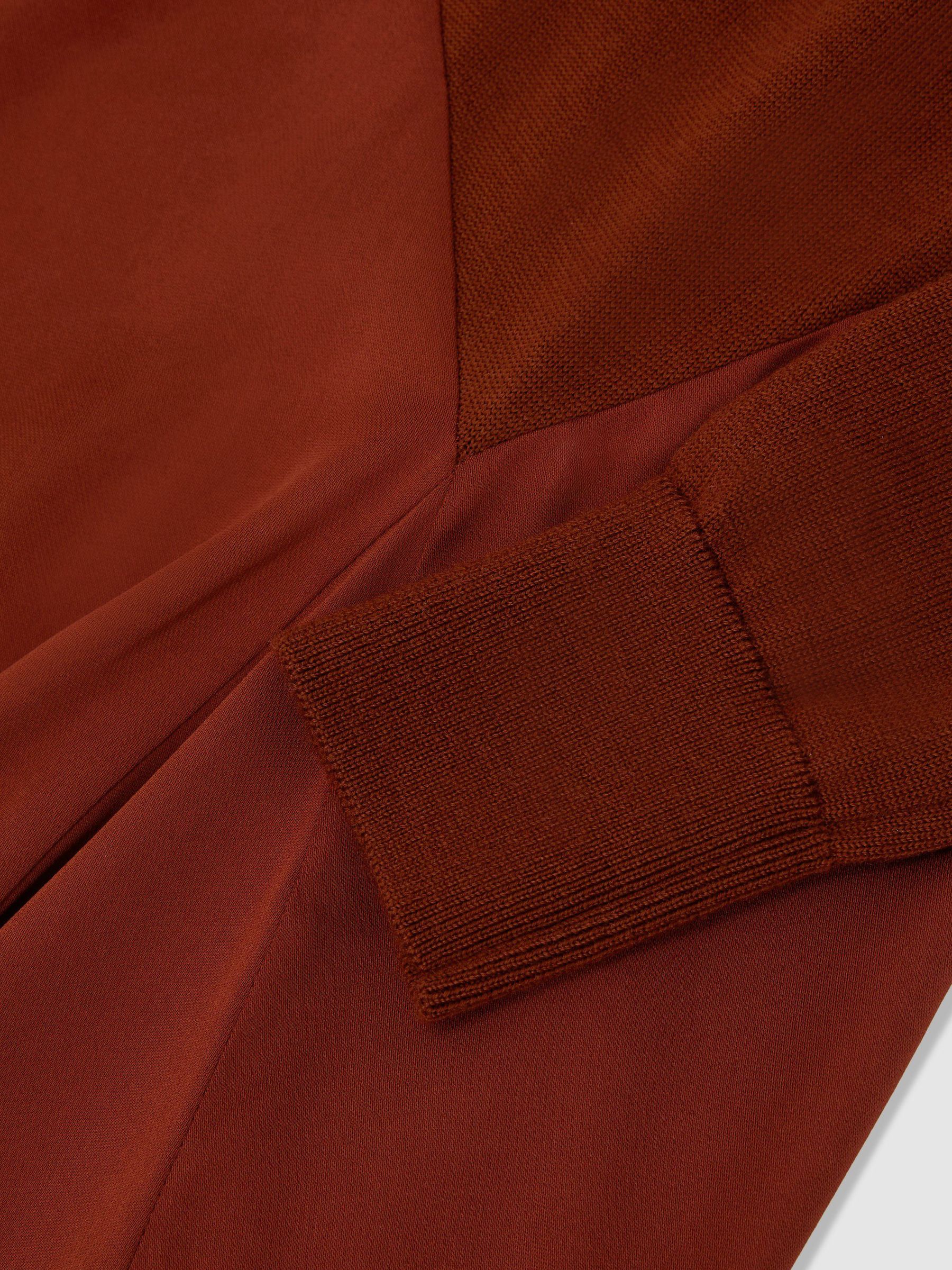 Petite Knitted Woven Mix High-Neck Midi Dress in Rust Orange - Image 7 de 8