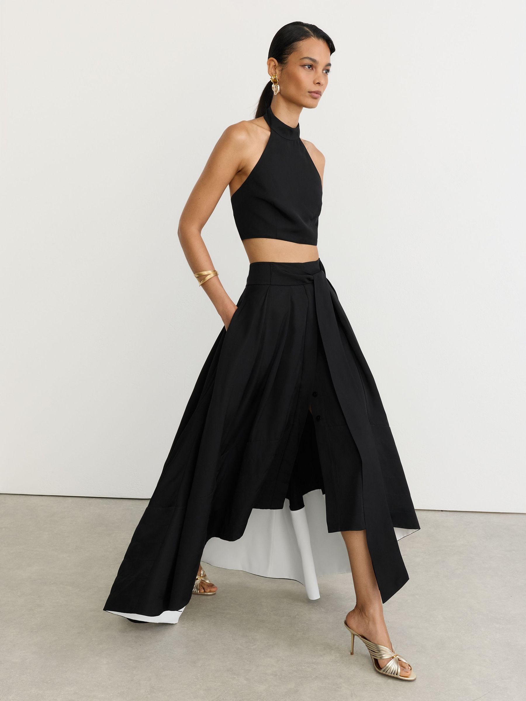 High-Low Hem Contrast Maxi Skirt in Black - Image 1 of 8