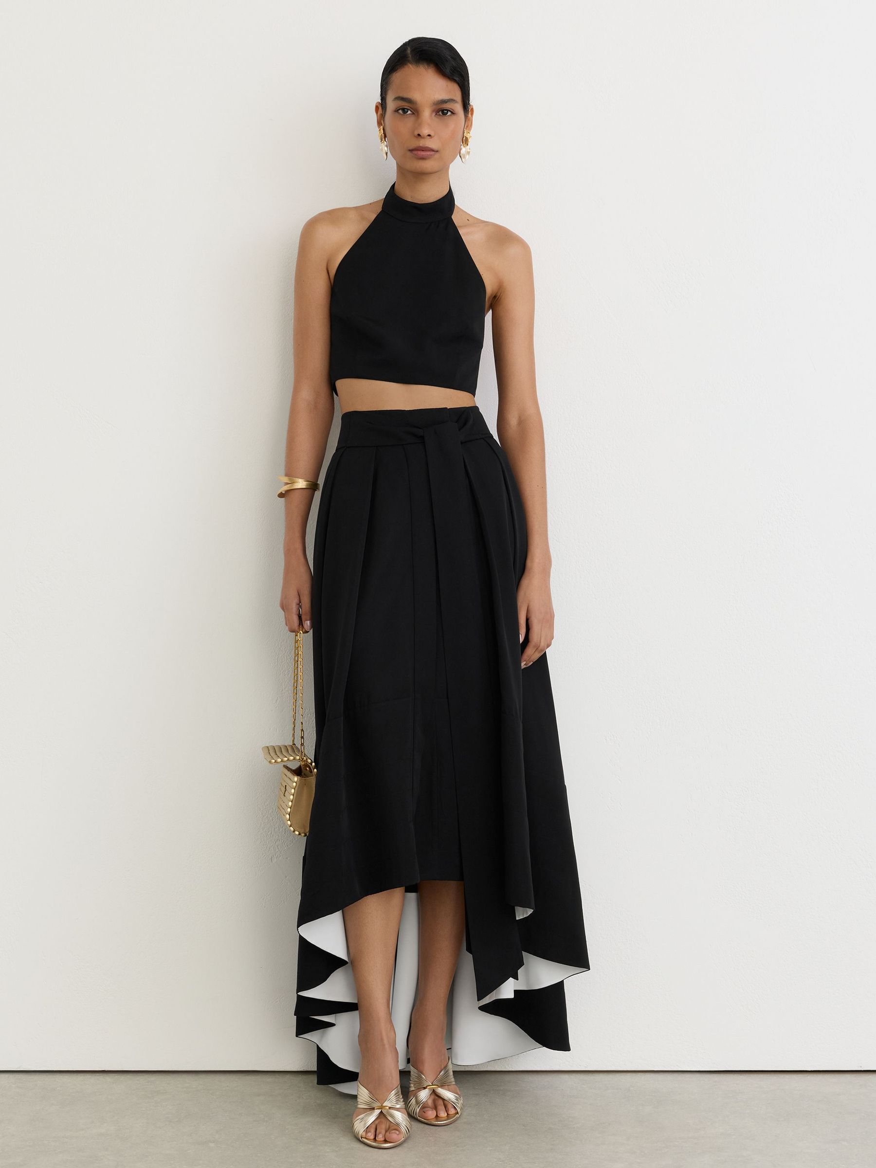 High-Low Hem Contrast Maxi Skirt in Black - Image 6 of 8