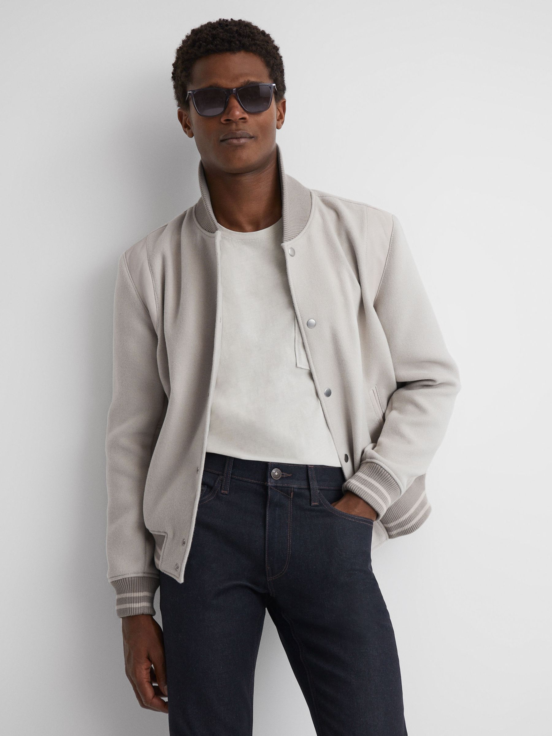 Paige Bomber Jacket in London Fog - Image 1 of 5 Paige Bomber Jacket in London Fog - Image 1 of 5